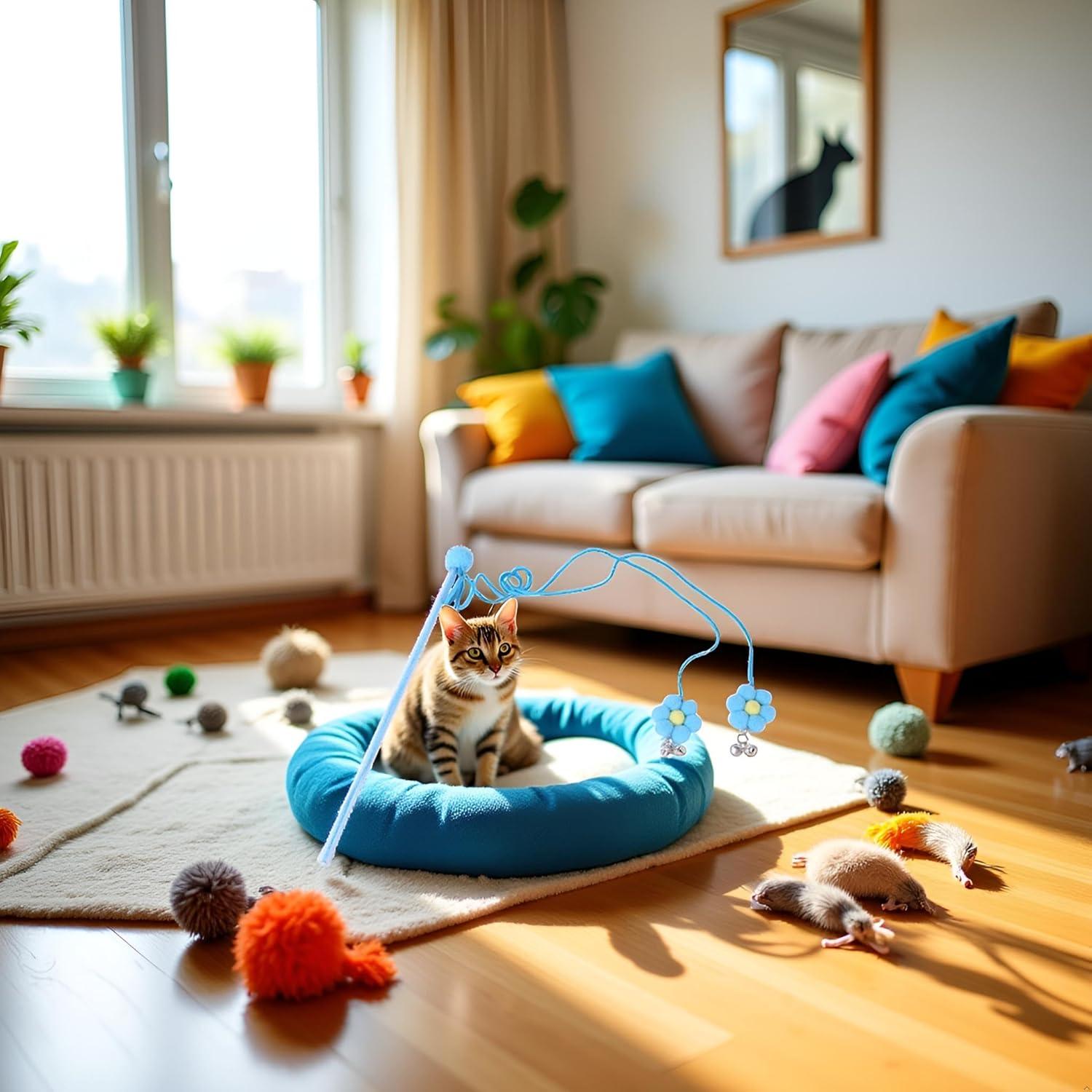 Juguete de Varita con Plumas Tustao para Gatos - Azul