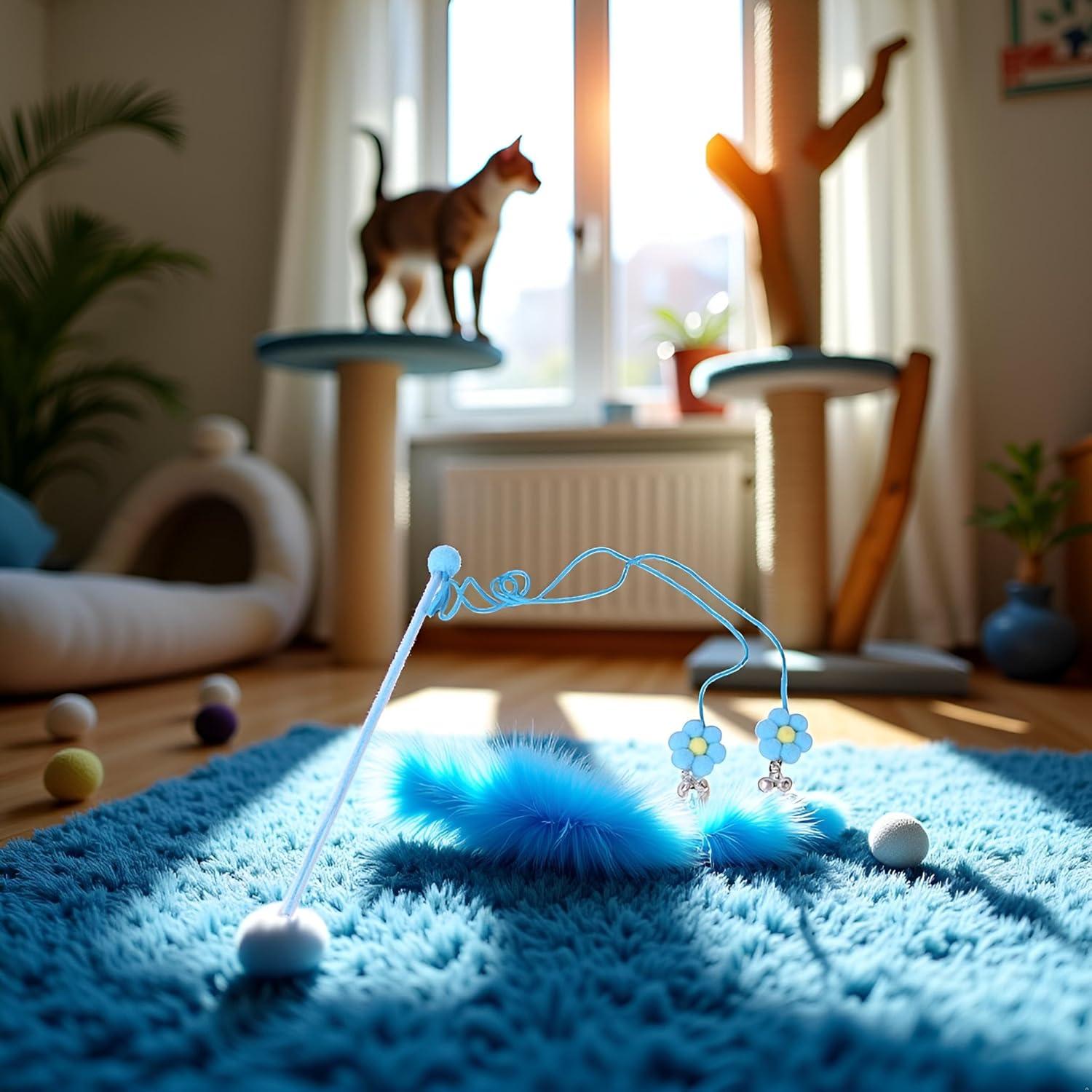 Juguete de Varita con Plumas Tustao para Gatos - Azul