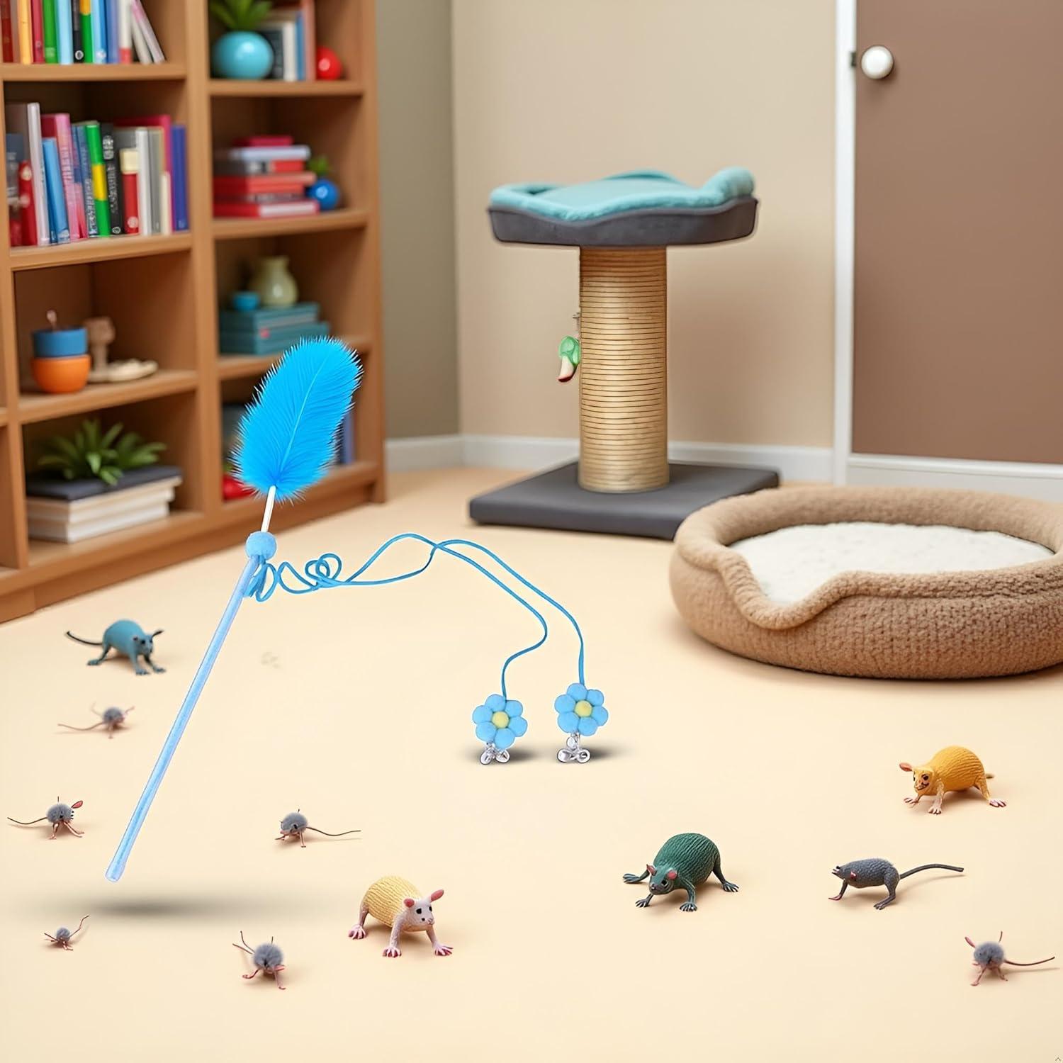 Juguete de Varita con Plumas Tustao para Gatos - Azul