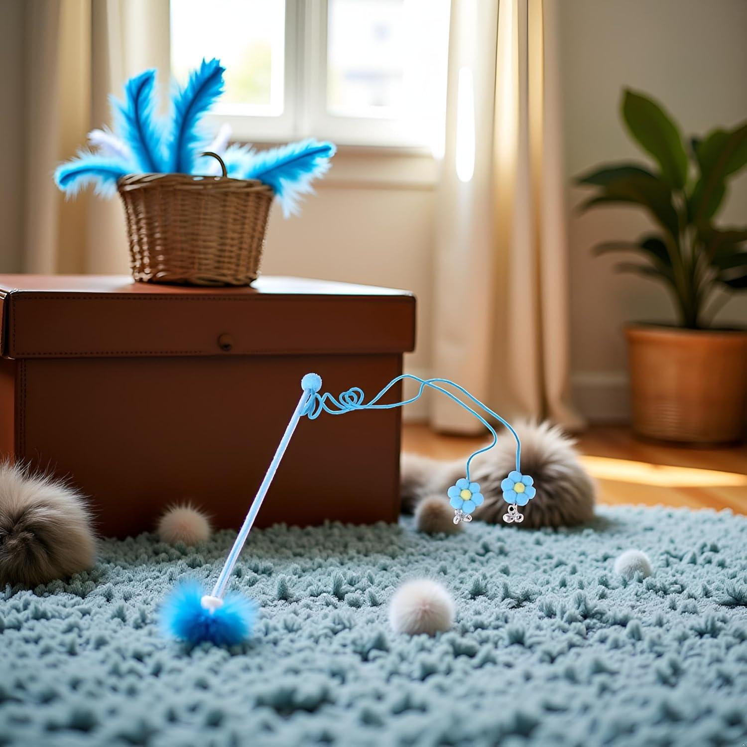 Juguete de Varita con Plumas Tustao para Gatos - Azul
