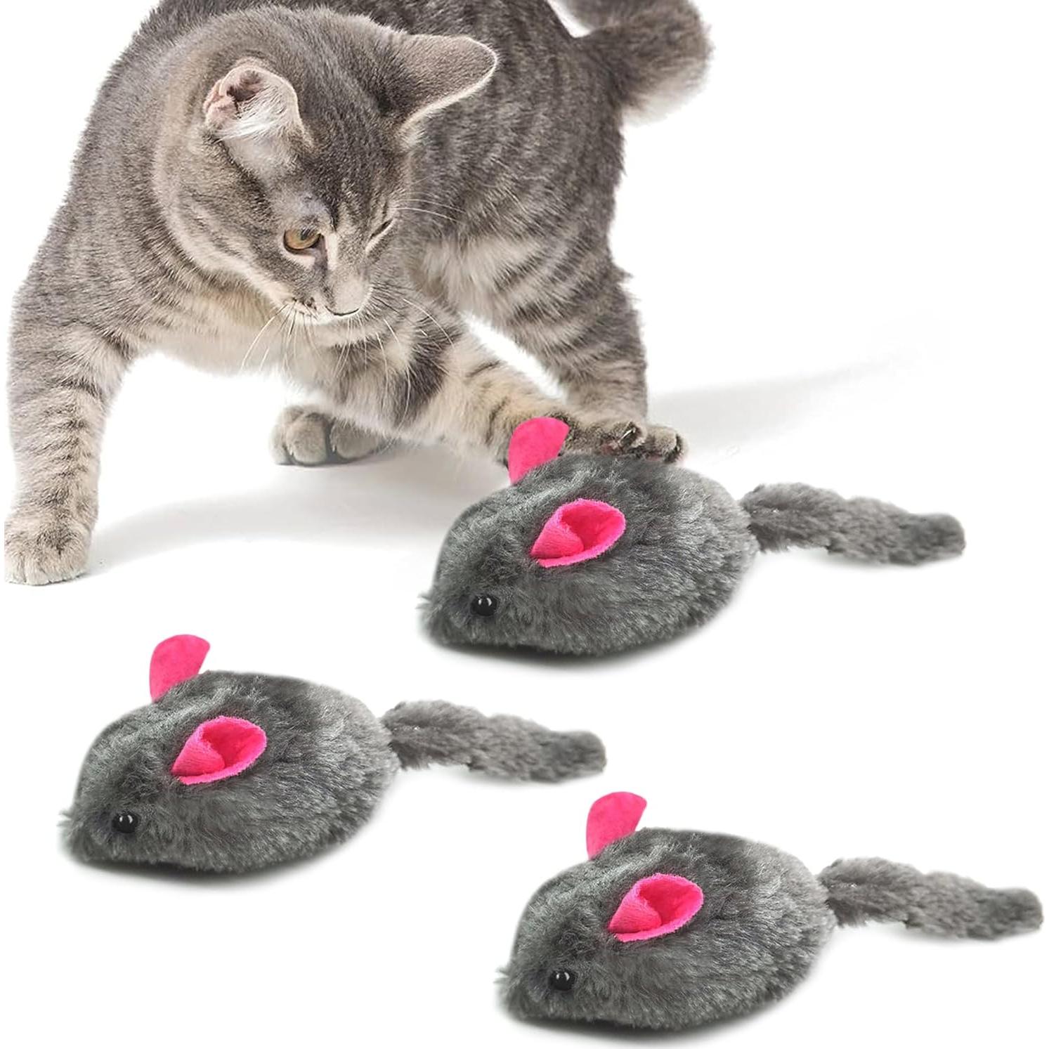Juguetes Squeaky para Gatos SunGrow - 3 Ratones de Peluche