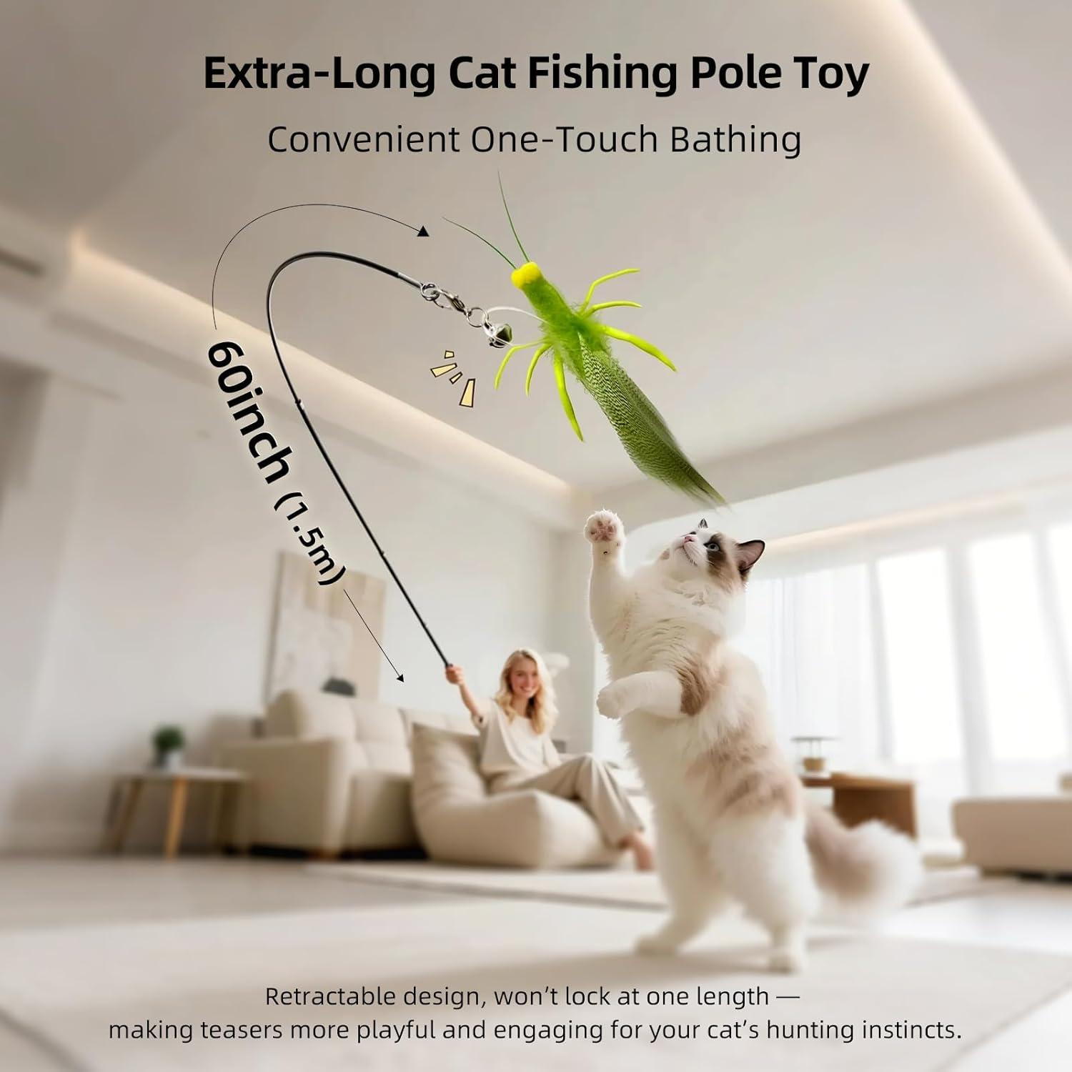 Juguete Interactivo para Gatos uahpet Varita de Plumas 152.4 cm