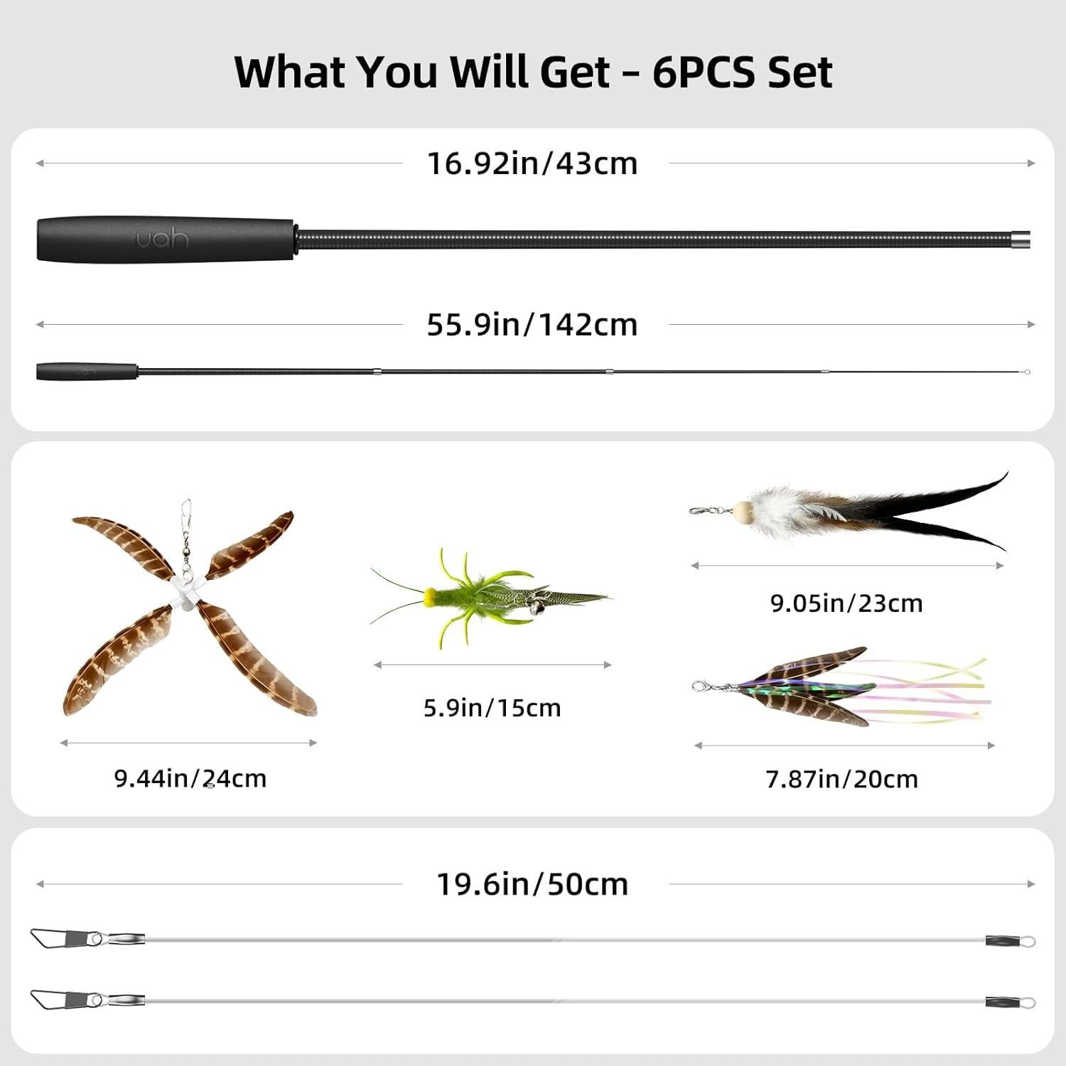 Juguete Interactivo para Gatos uahpet Varita de Plumas 152.4 cm