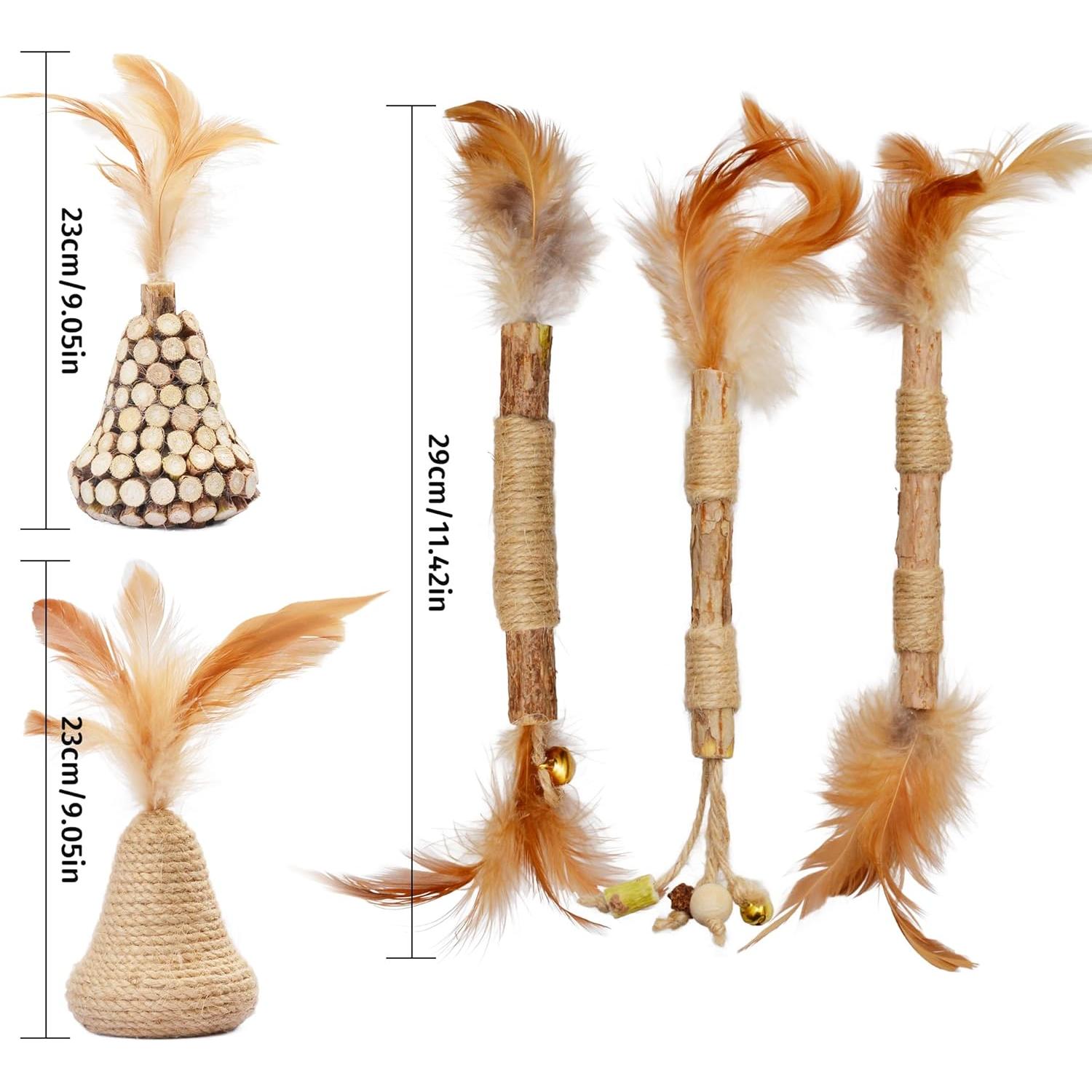 Juguete de Plumas para Gatos Greawaso - 5 Unidades de Silvervine Natural