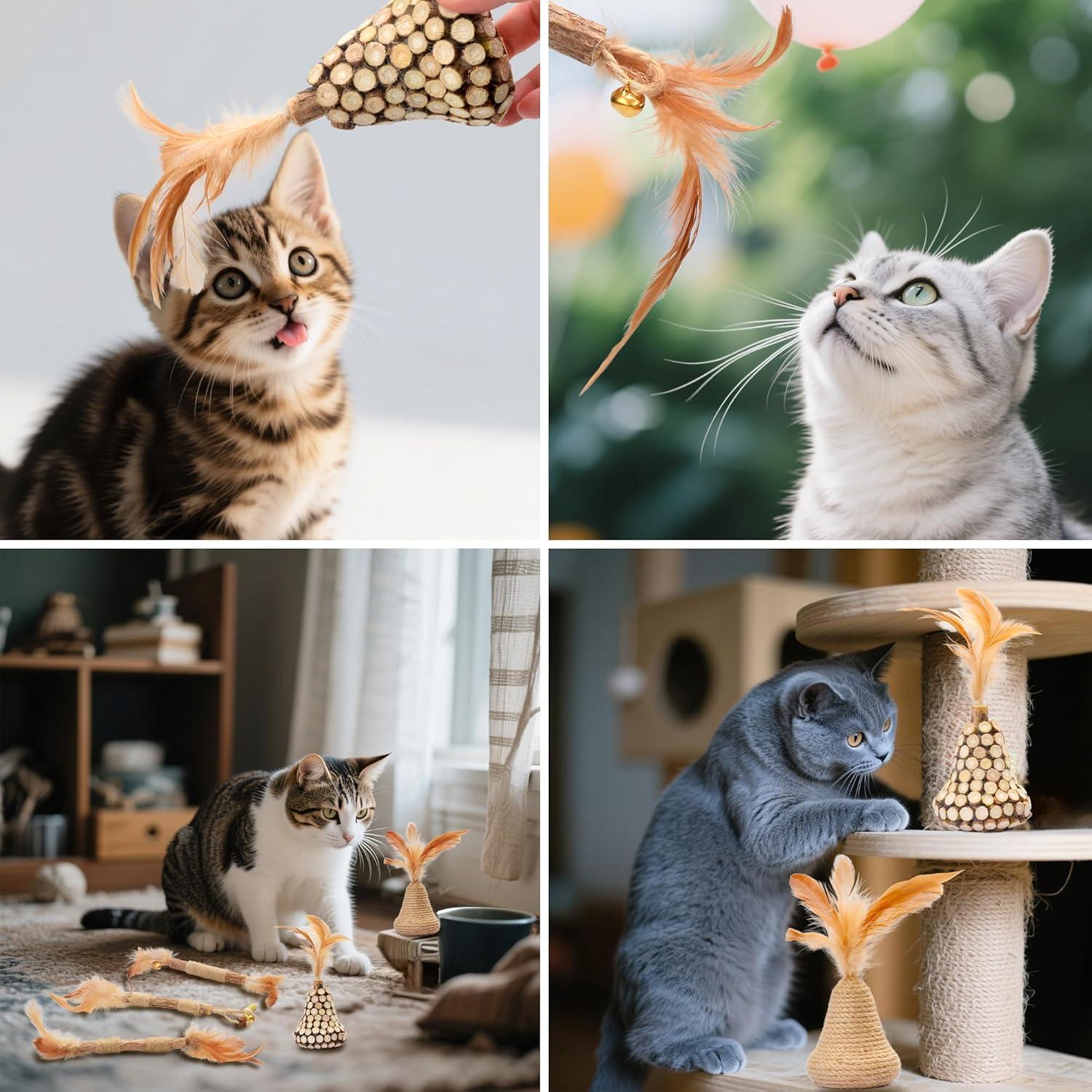 Juguete de Plumas para Gatos Greawaso - 5 Unidades de Silvervine Natural