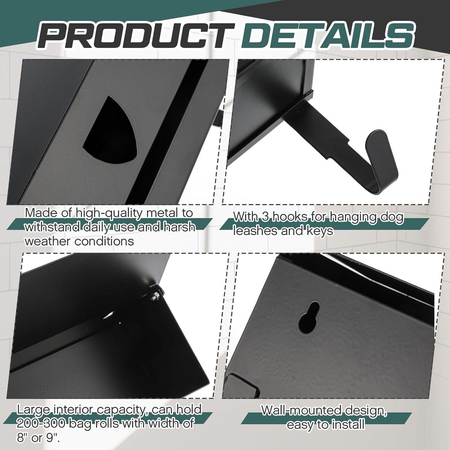 Dispensador de bolsas de excremento de perro Blulu metal negro