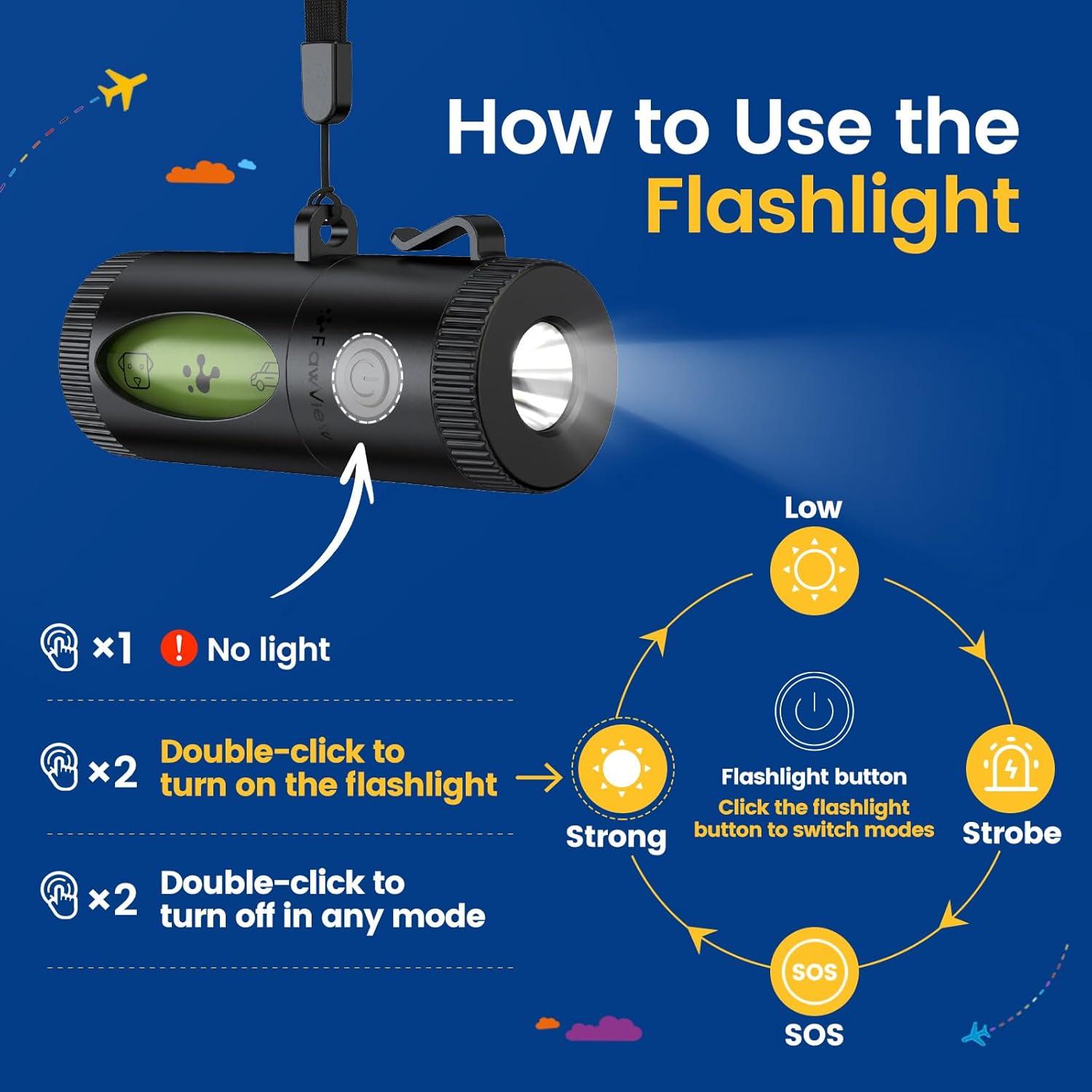 Dispensador de bolsas de excremento PawView con linterna LED