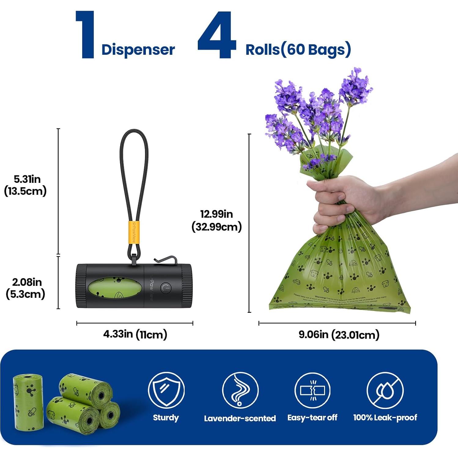 Dispensador de bolsas de excremento PawView con linterna LED