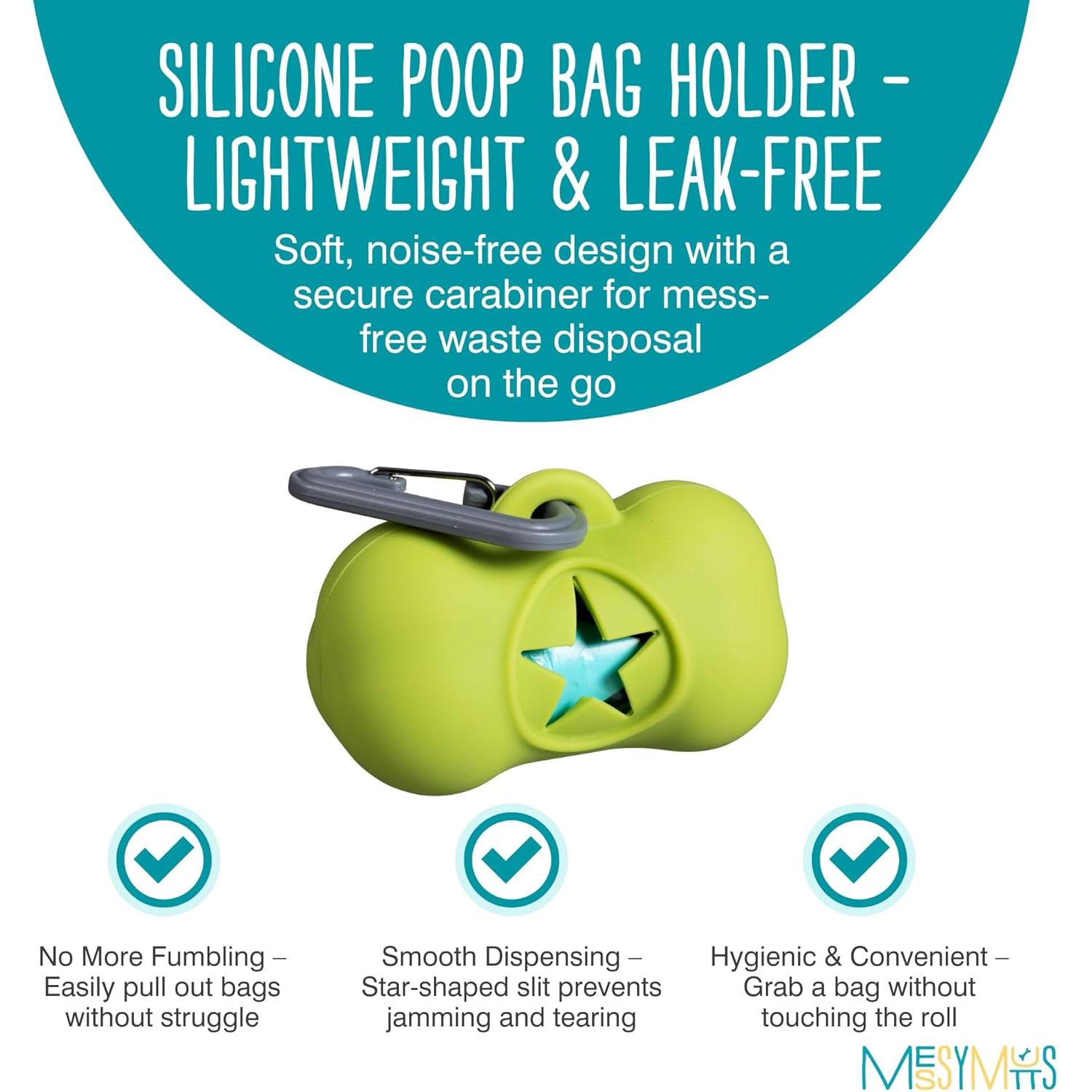 Soporte de Bolsa de Desechos para Perros Messy Mutts Verde - Incluye 15 Bolsas