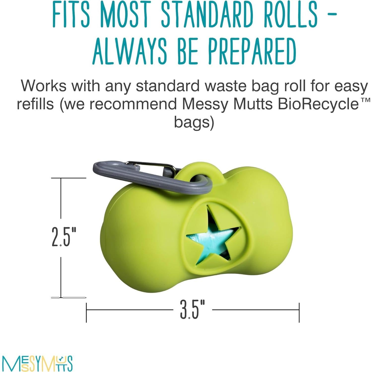 Soporte de Bolsa de Desechos para Perros Messy Mutts Verde - Incluye 15 Bolsas