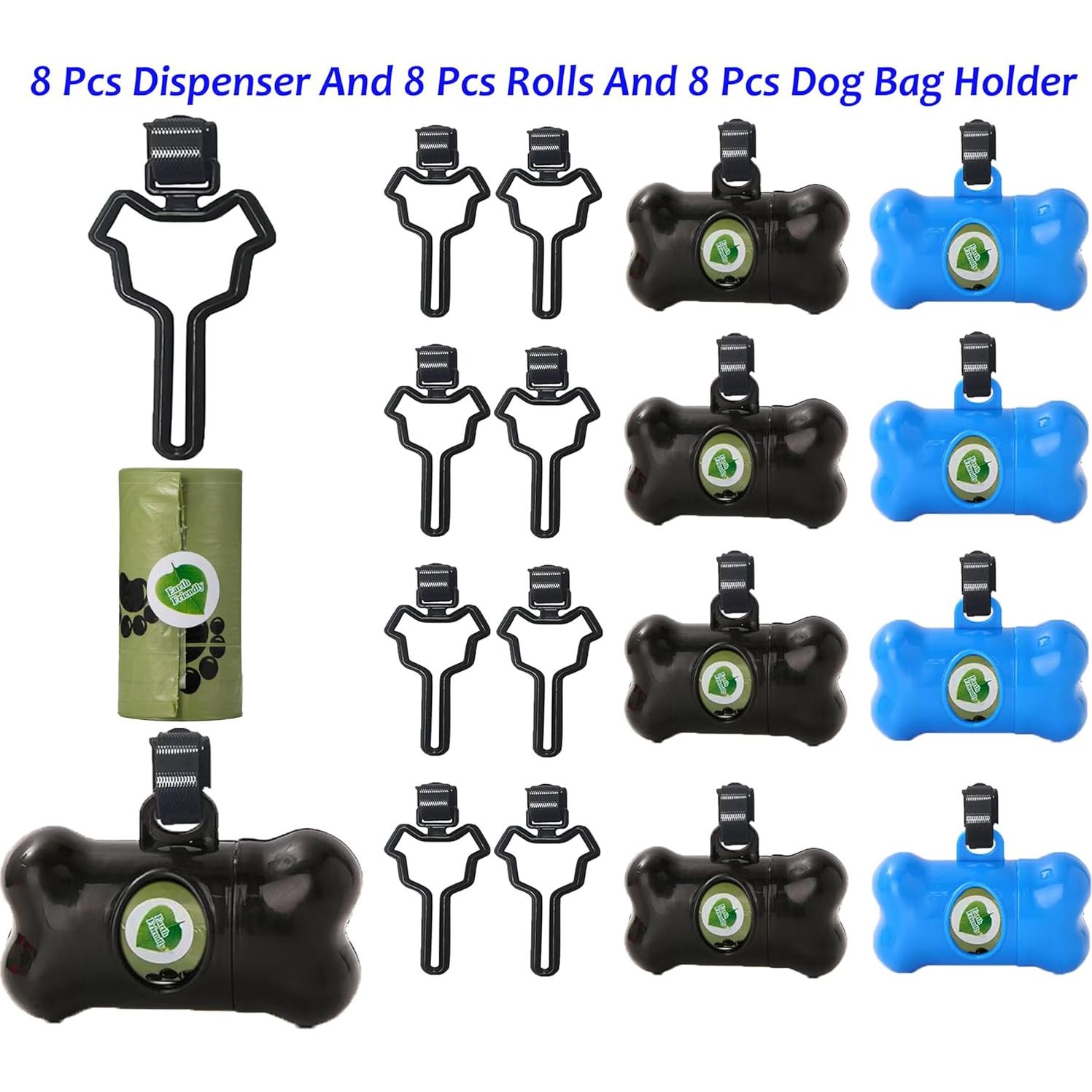 Paquete 8 dispensadores bolsas excremento perro Negro Azul