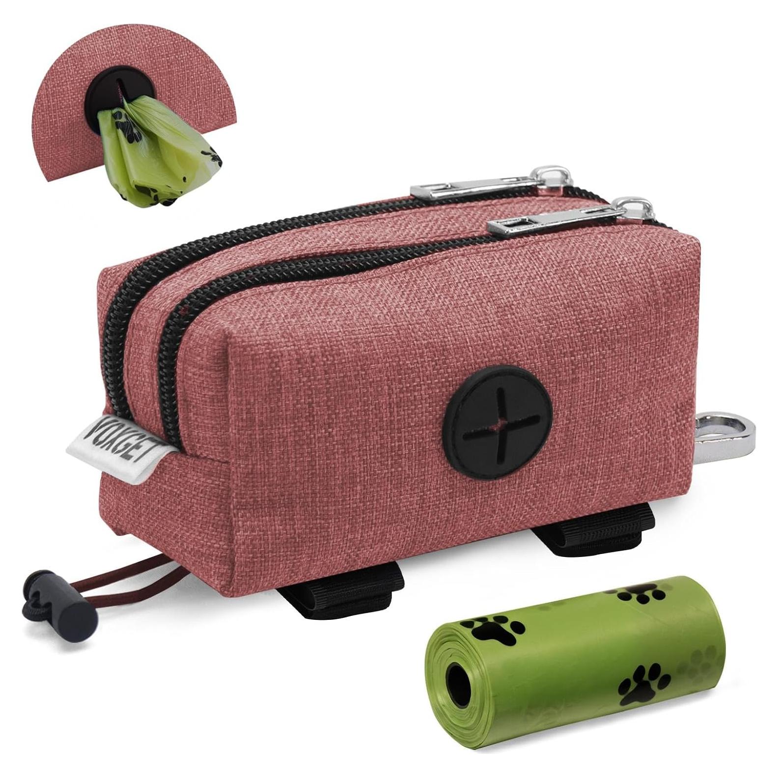 Soporte para bolsas de excremento de perro VOXGET Rojo con 2 bolsillos