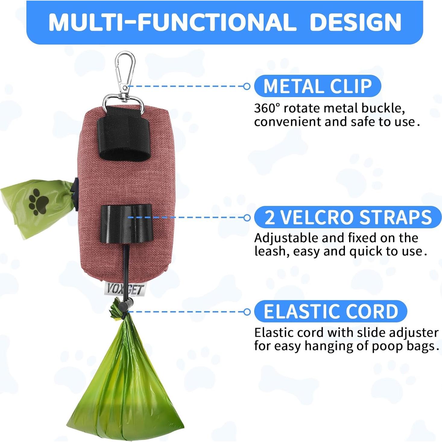 Soporte para bolsas de excremento de perro VOXGET Rojo con 2 bolsillos