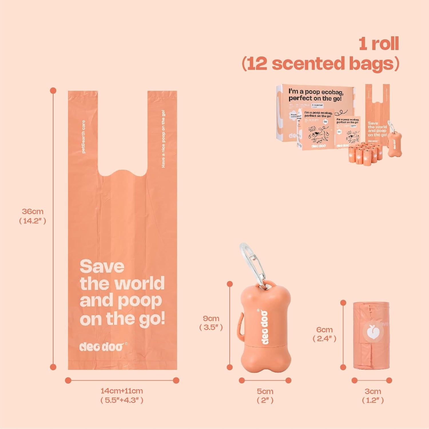 Bolsas de Excremento de Perro Deo Doo 108 Cuentas Aroma Durazno