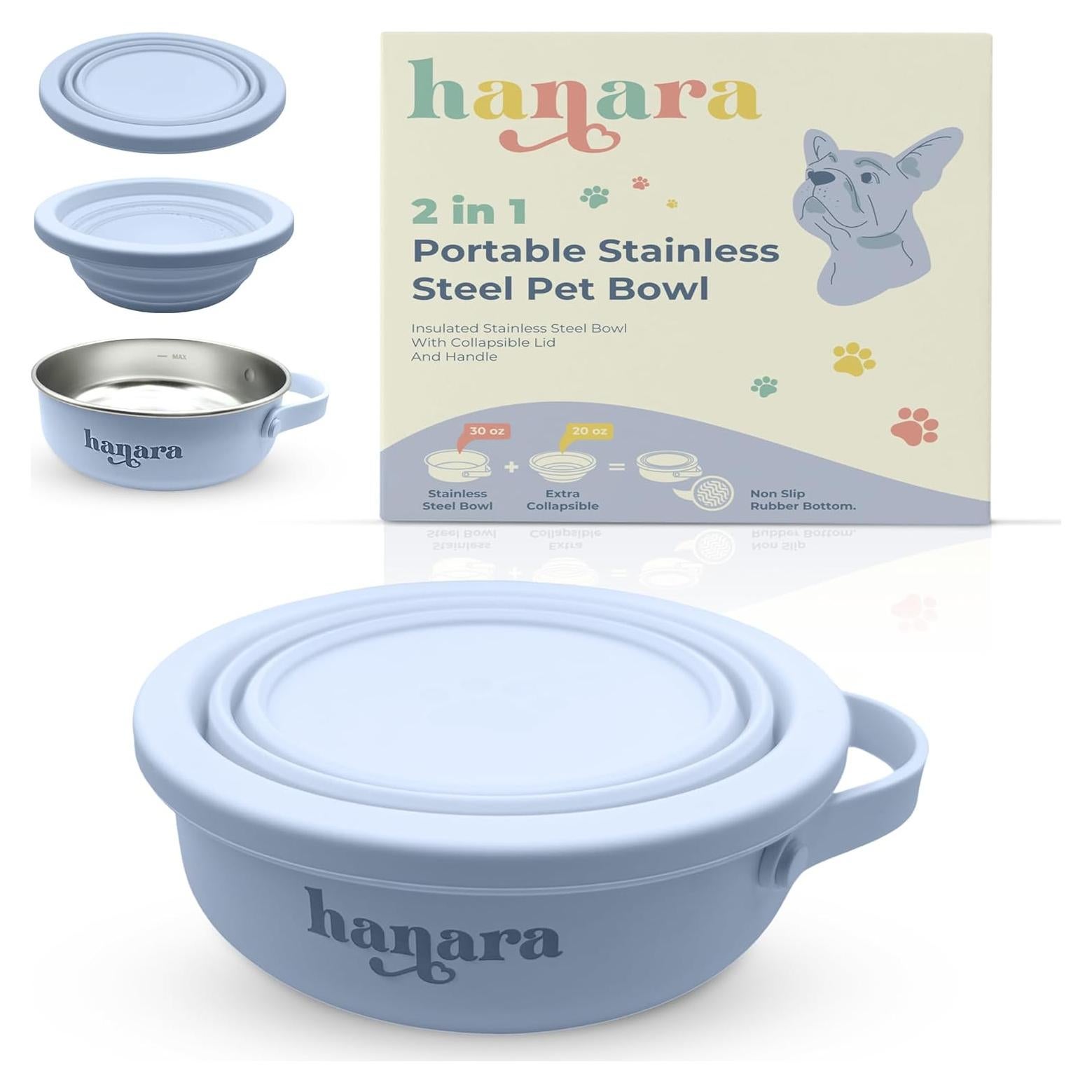 Cuenco para Perros HANARA 2-en-1 Acero Inoxidable 0.88L Azul