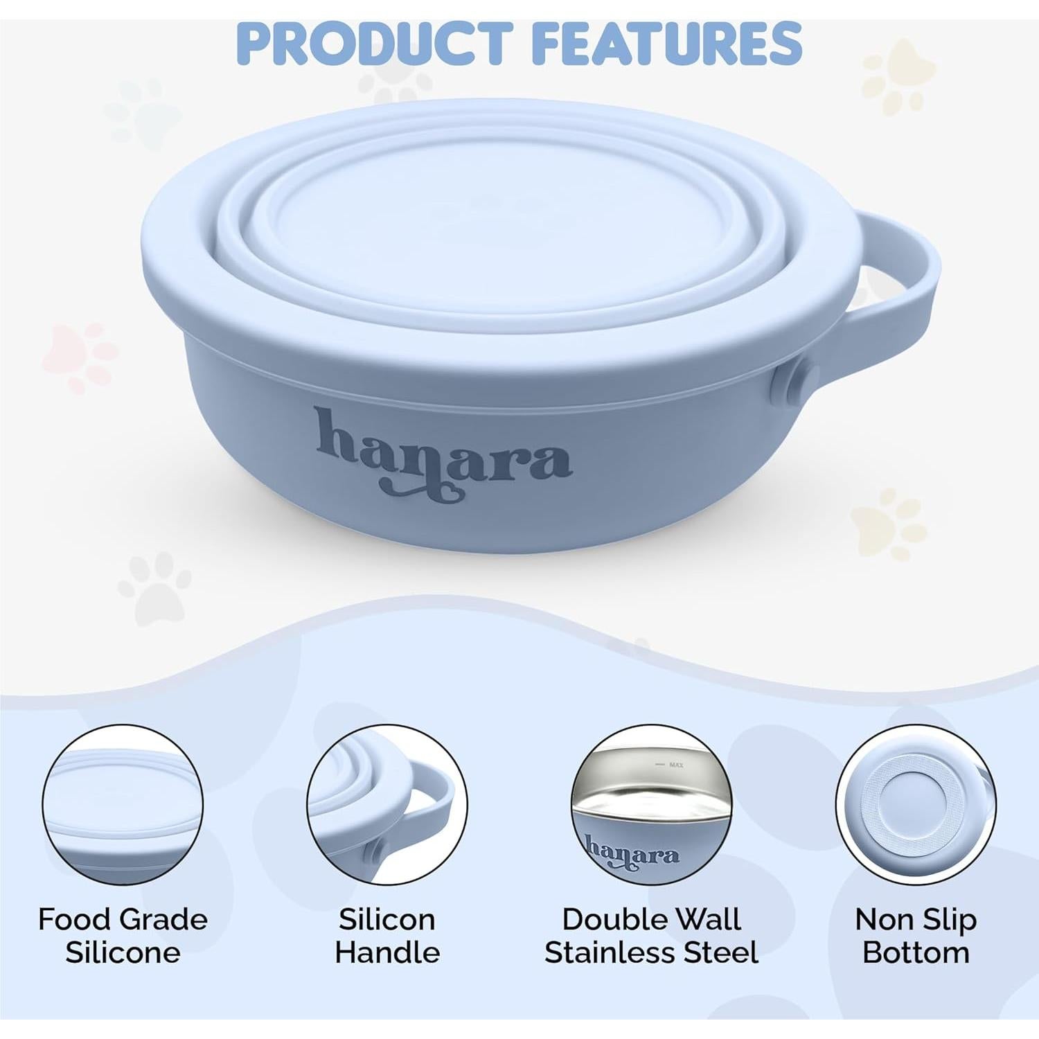 Cuenco para Perros HANARA 2-en-1 Acero Inoxidable 0.88L Azul