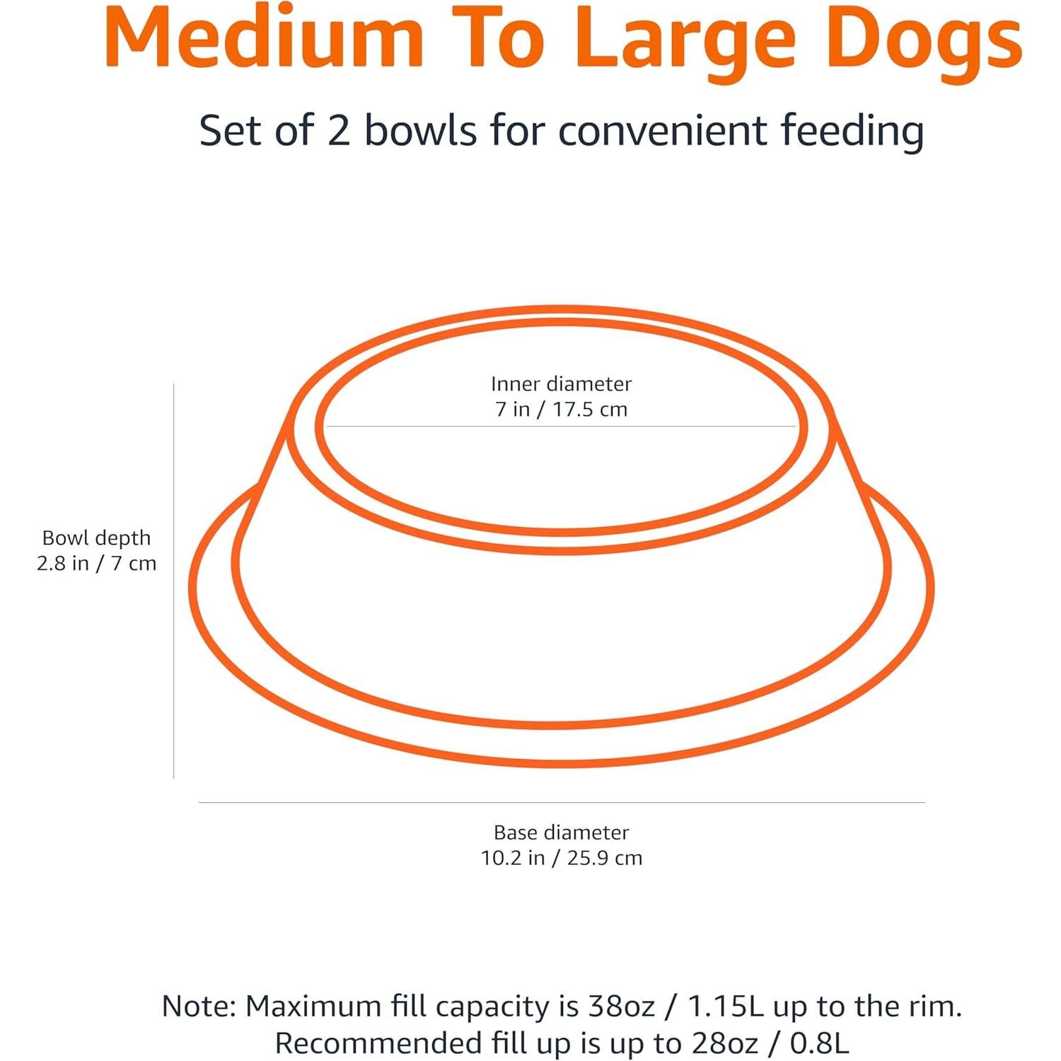 Set de 2 Tazones de Acero Inoxidable Antideslizantes Amazon Basics