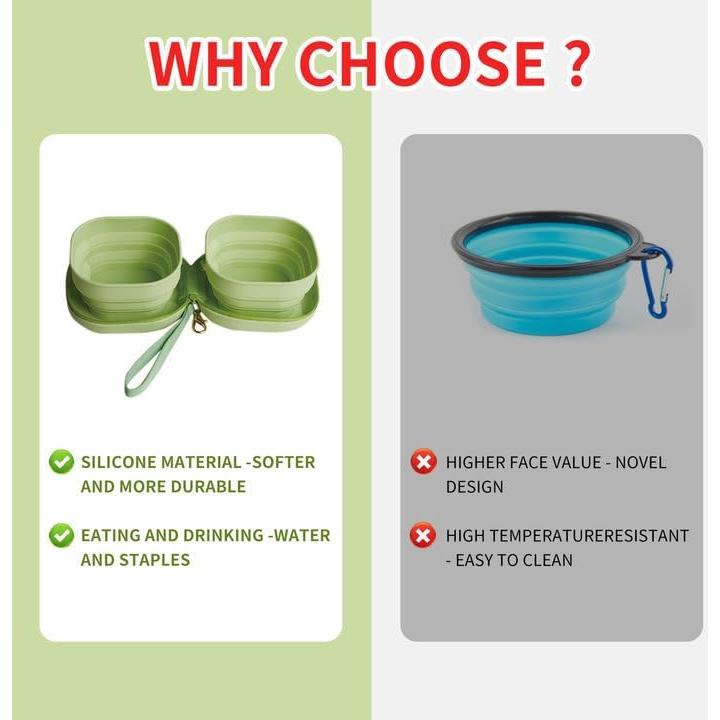Cuencos Dobles Plegables Petseek para Gatos y Perros - Silicona