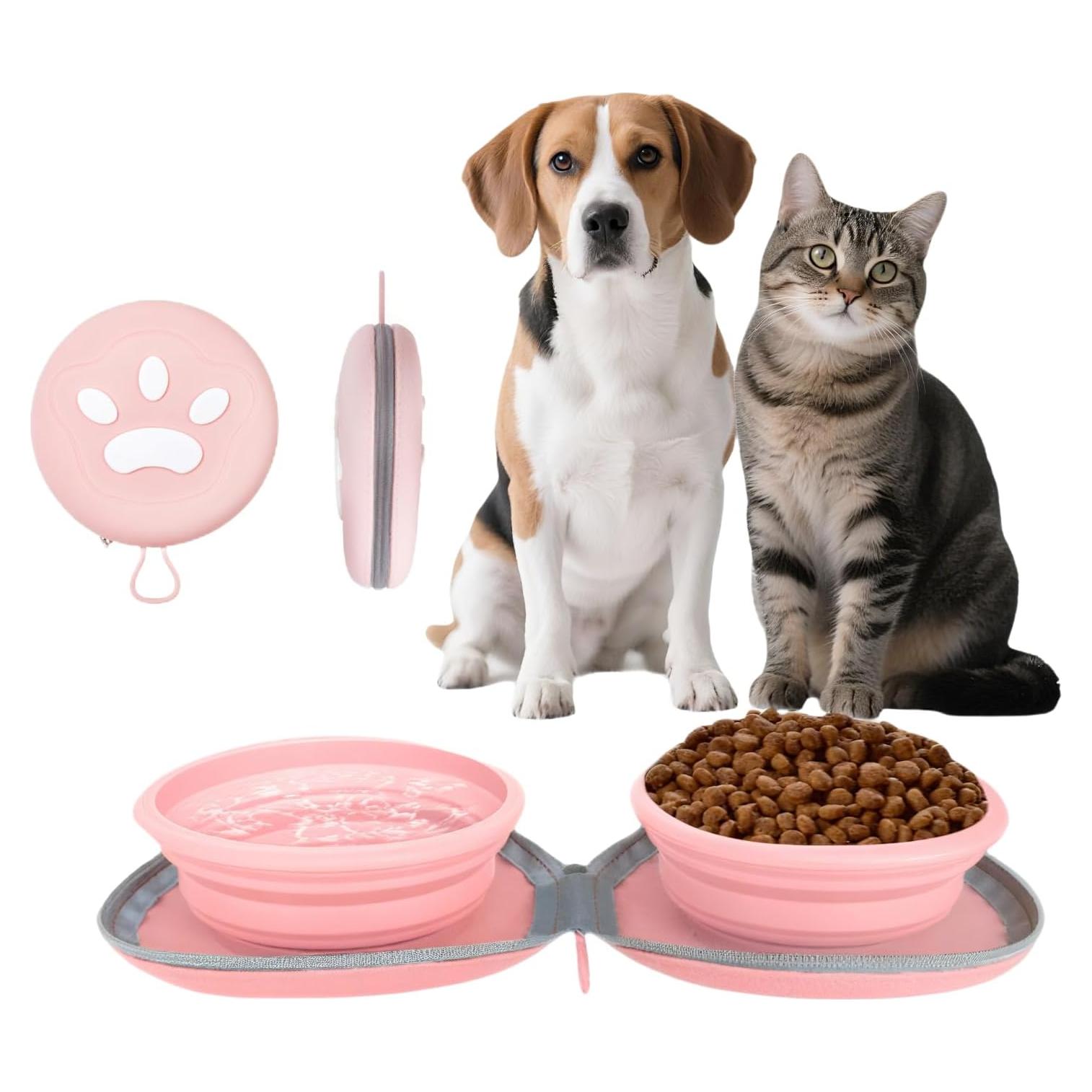 Cuencos Plegables para Perros ABIXIEYQ Doble Silicona Rosa