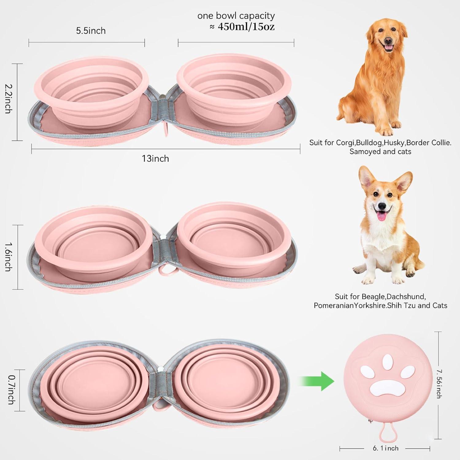 Cuencos Plegables para Perros ABIXIEYQ Doble Silicona Rosa