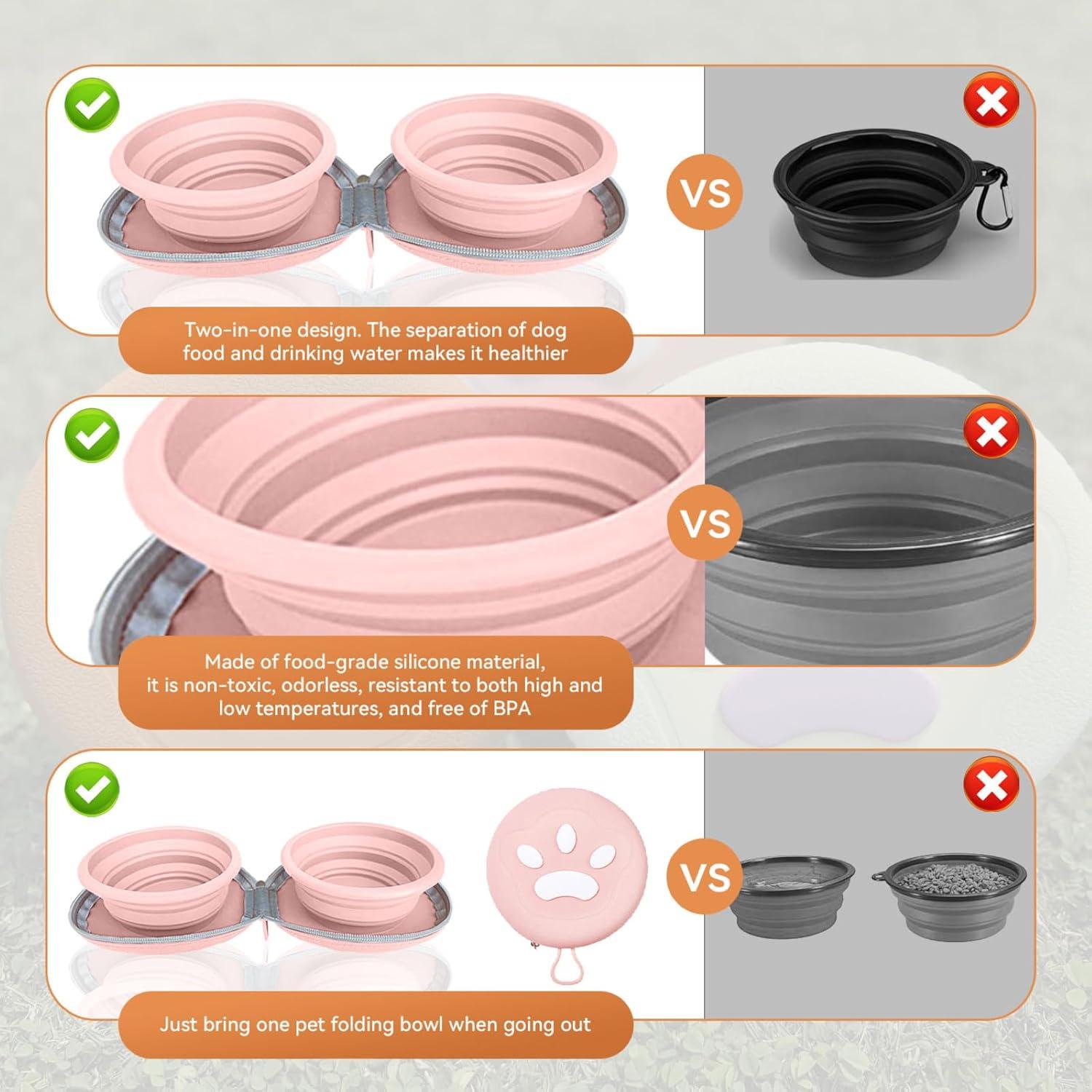 Cuencos Plegables para Perros ABIXIEYQ Doble Silicona Rosa