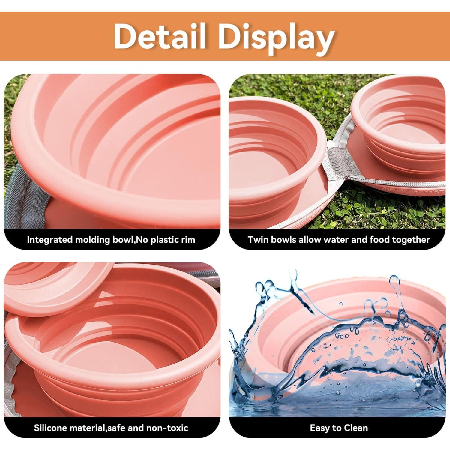 Cuencos Plegables para Perros ABIXIEYQ Doble Silicona Rosa