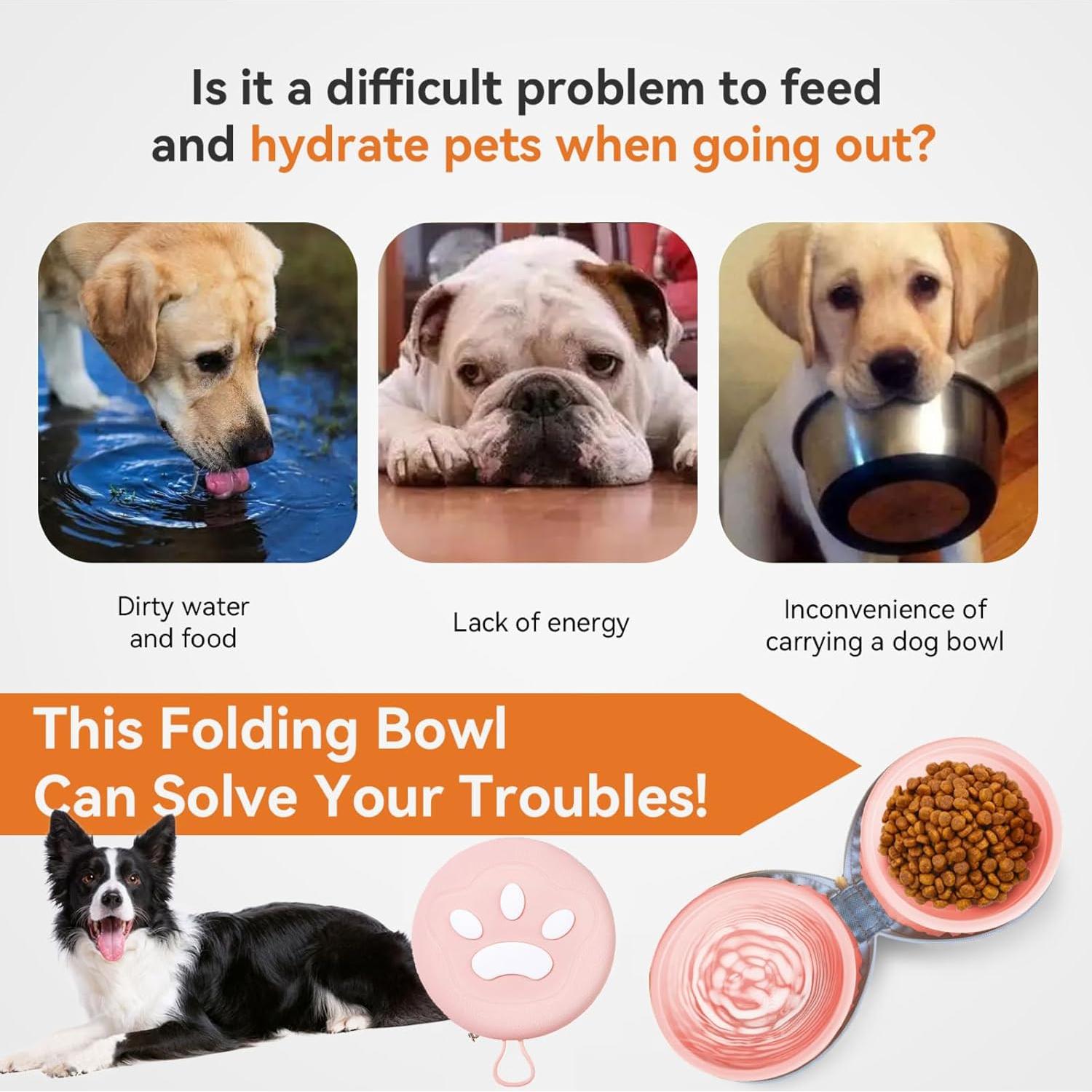 Cuencos Plegables para Perros ABIXIEYQ Doble Silicona Rosa