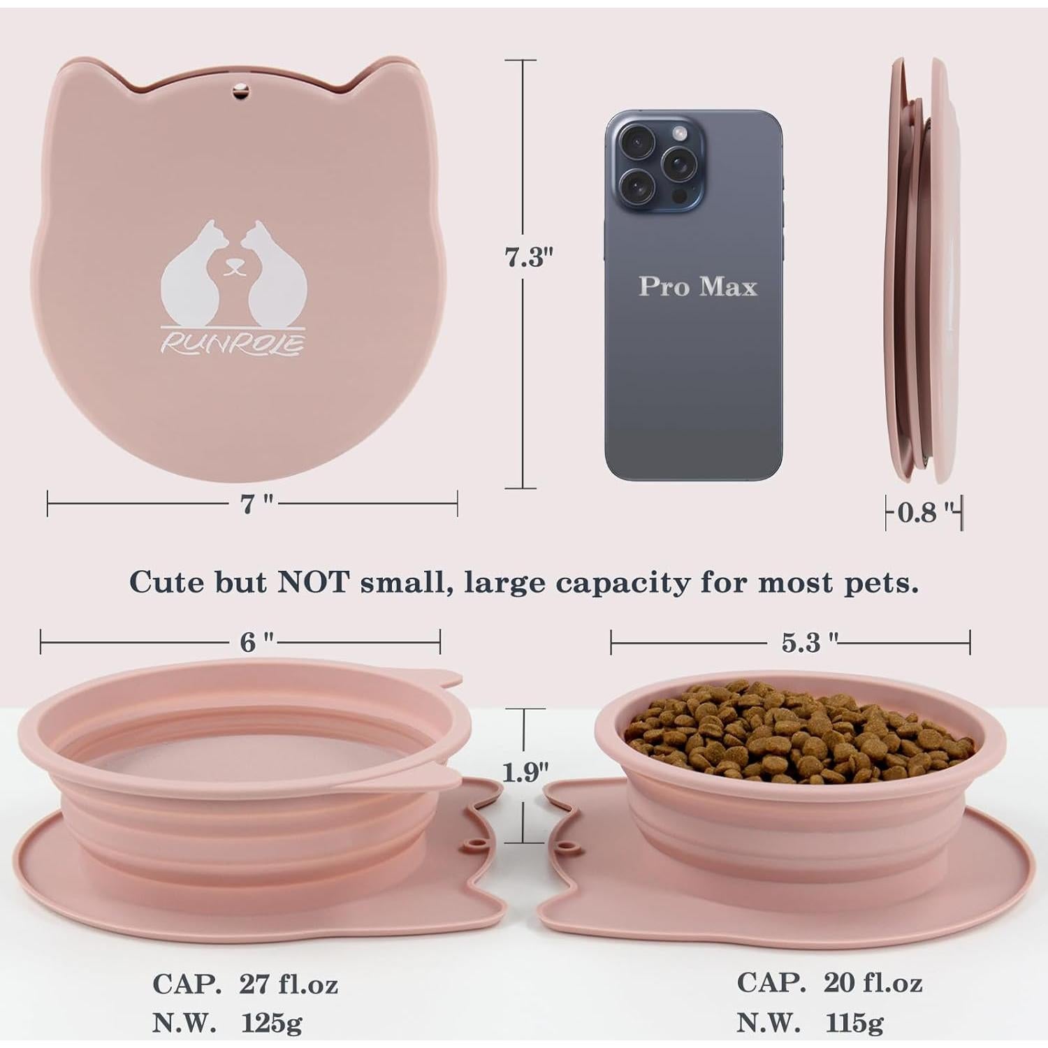 Cuencos Plegables de Silicona RUNROLE 2-en-1 para Perros 20oz+27oz