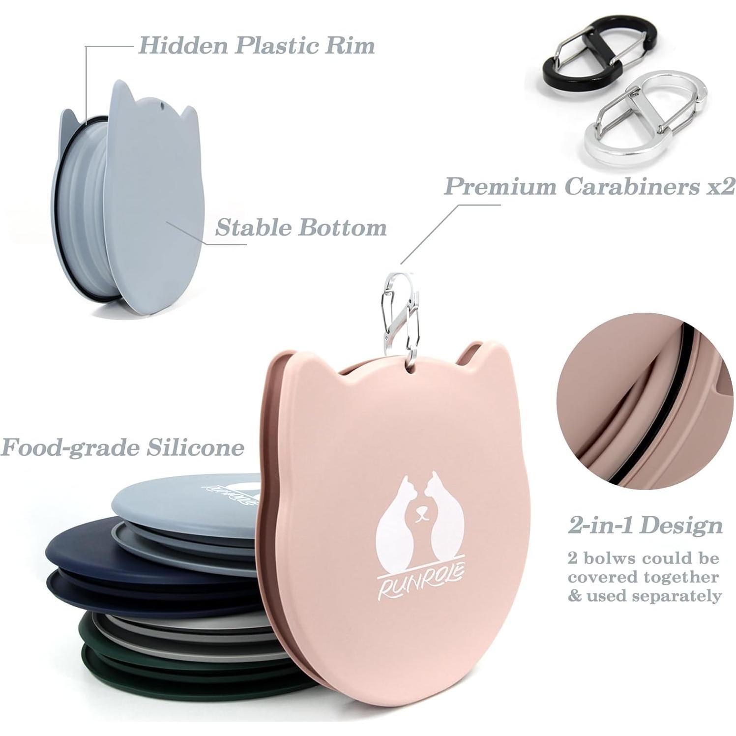 Cuencos Plegables de Silicona RUNROLE 2-en-1 para Perros 20oz+27oz