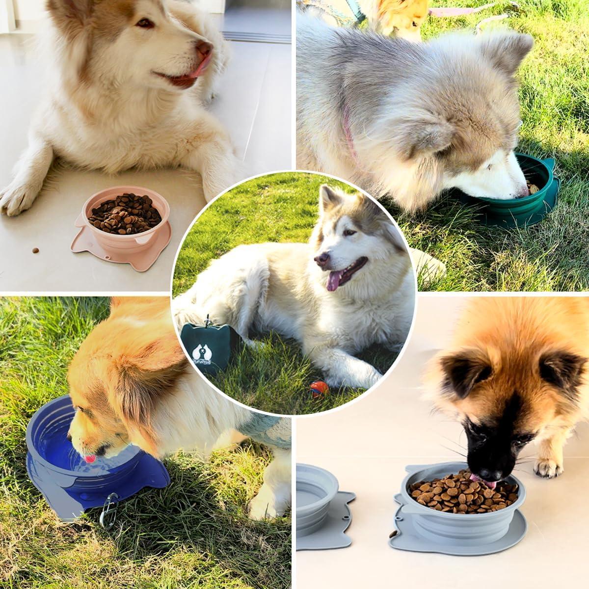 Cuencos Plegables de Silicona RUNROLE 2-en-1 para Perros 20oz+27oz