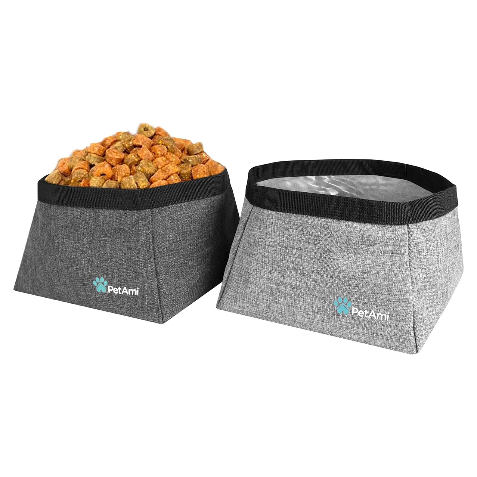 Cuencos Plegables para Perros PetAmi x2, 2.02L, Gris Jaspeado