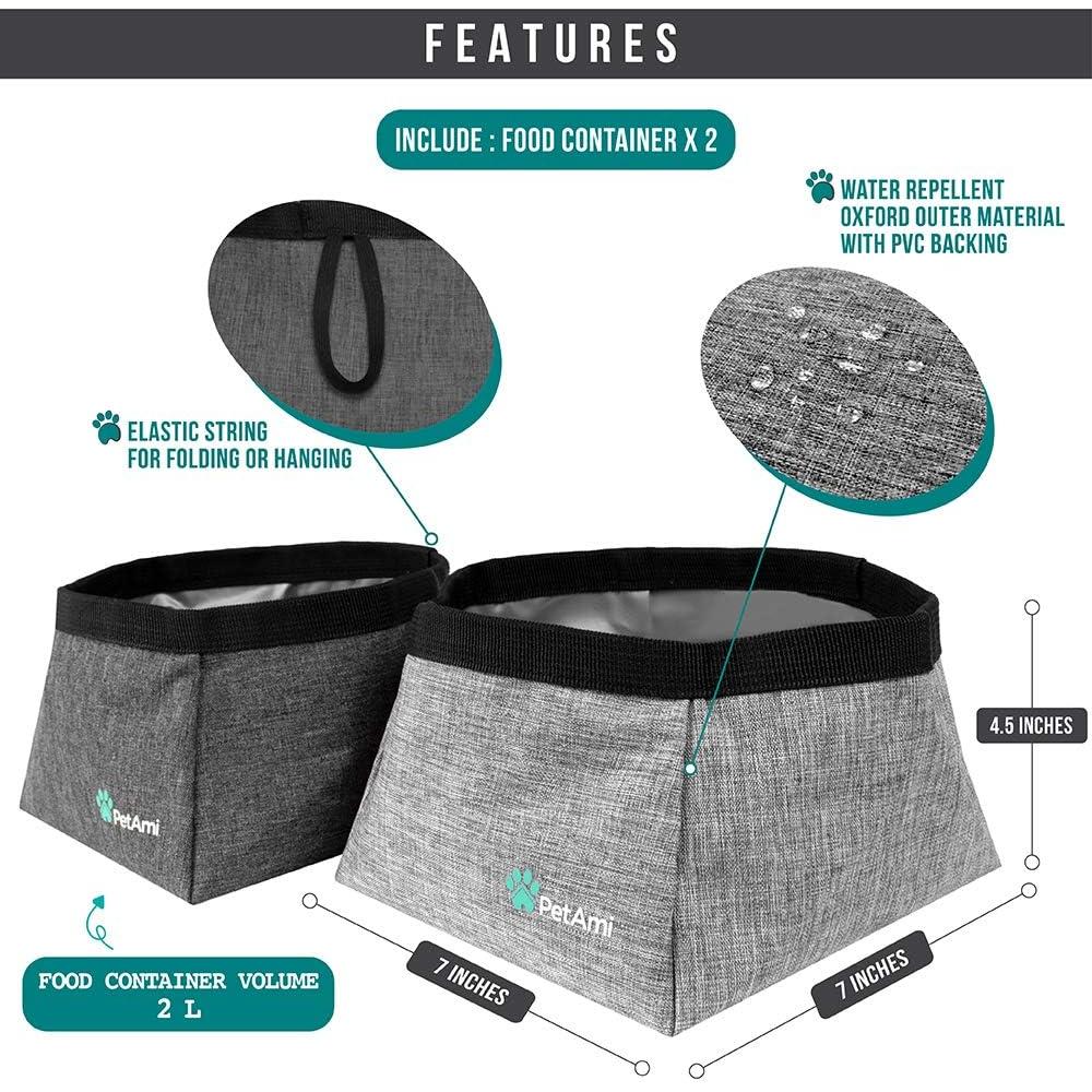 Cuencos Plegables para Perros PetAmi x2, 2.02L, Gris Jaspeado