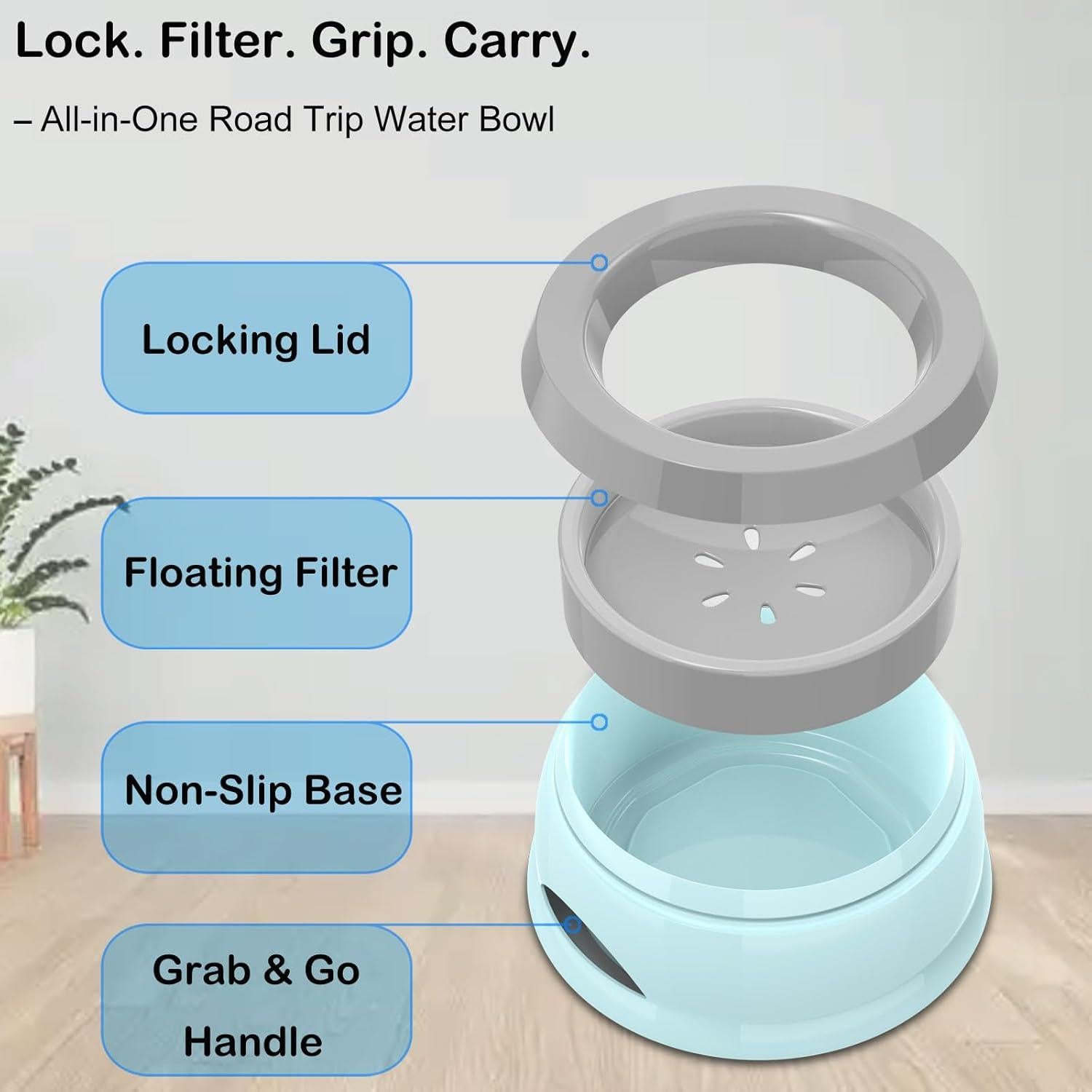 Cuenco de Agua para Perros Tekcoo 750ml Antideslizante Azul