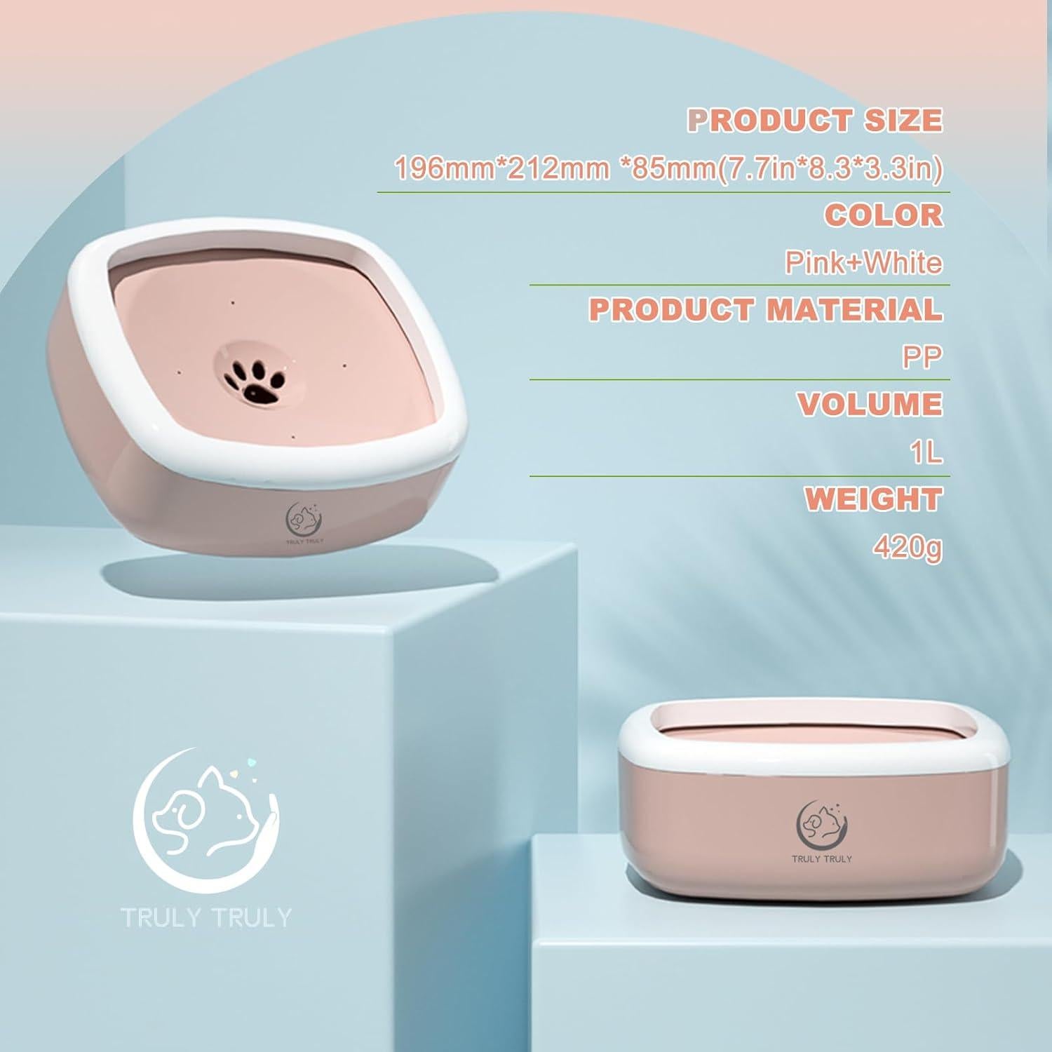 Cuenco de Agua para Mascotas Truly Truly 1L Rosa Antideslizante