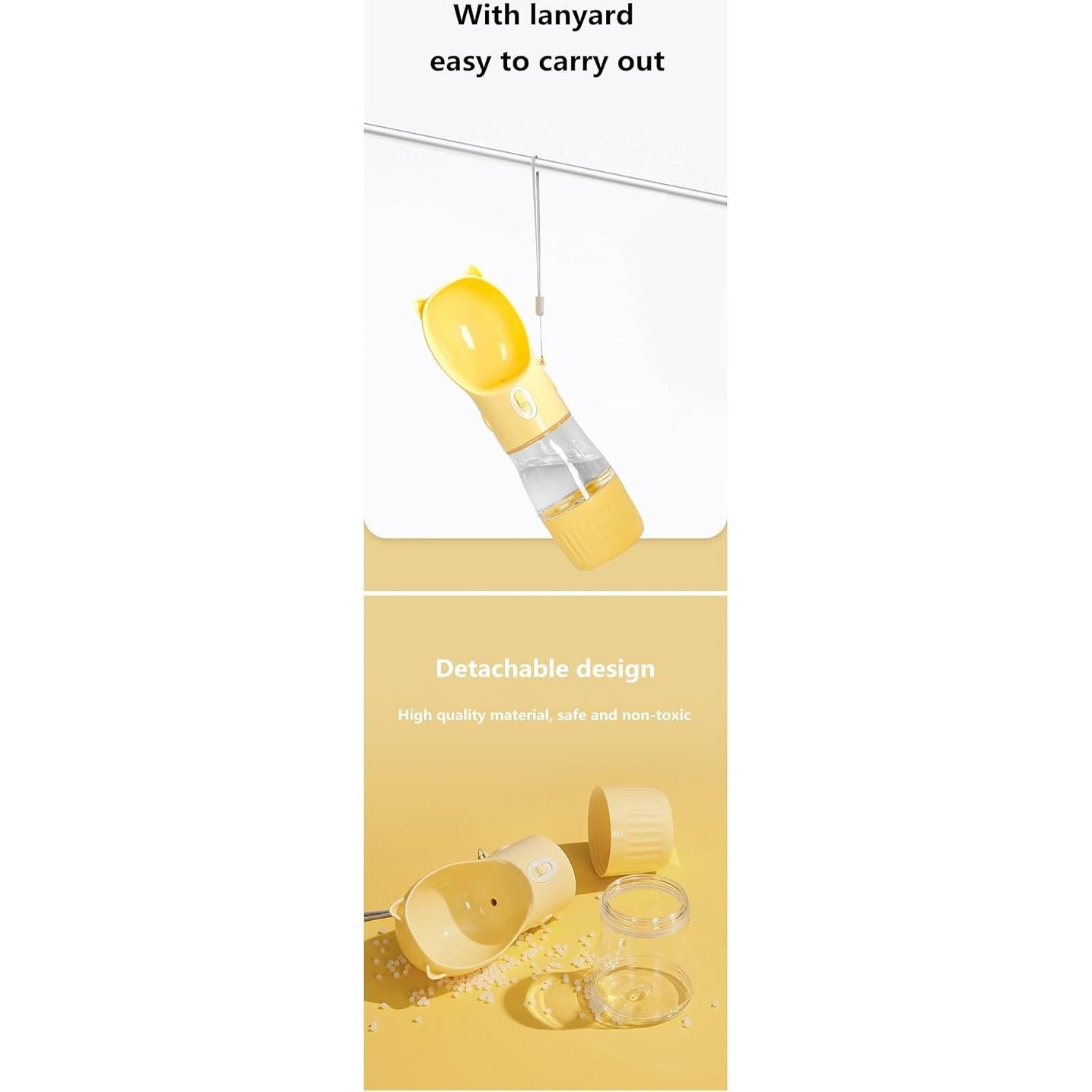 Botella de Agua para Perros 2 en 1 Amarillo - 250ml y 180g