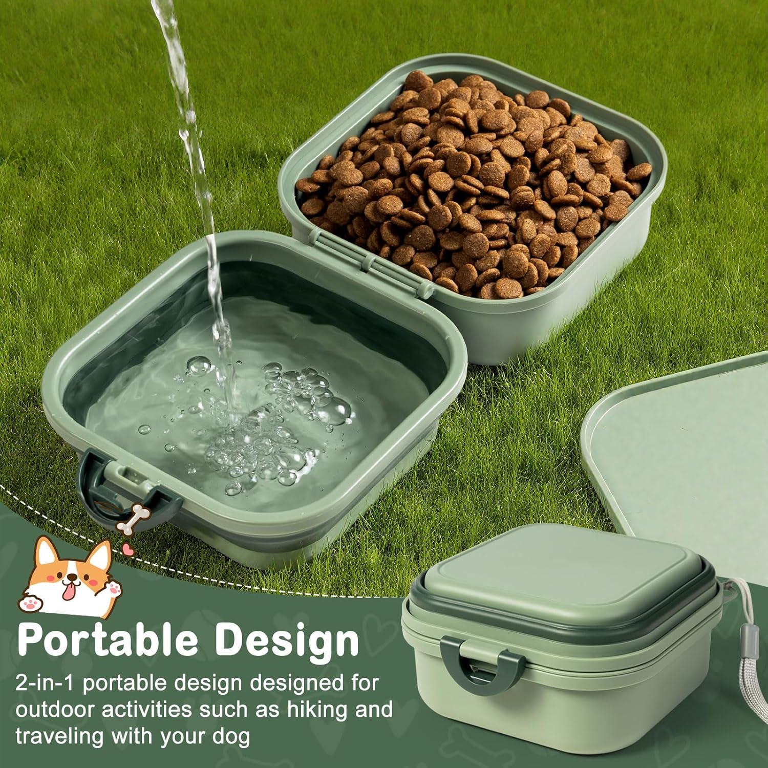 Cuenco de Agua y Comida para Perros Jieffifa 2 en 1 Portátil
