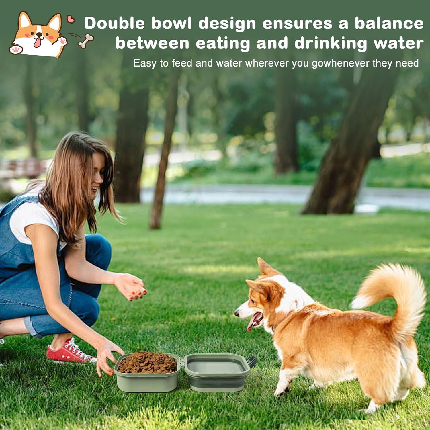 Cuenco de Agua y Comida para Perros Jieffifa 2 en 1 Portátil