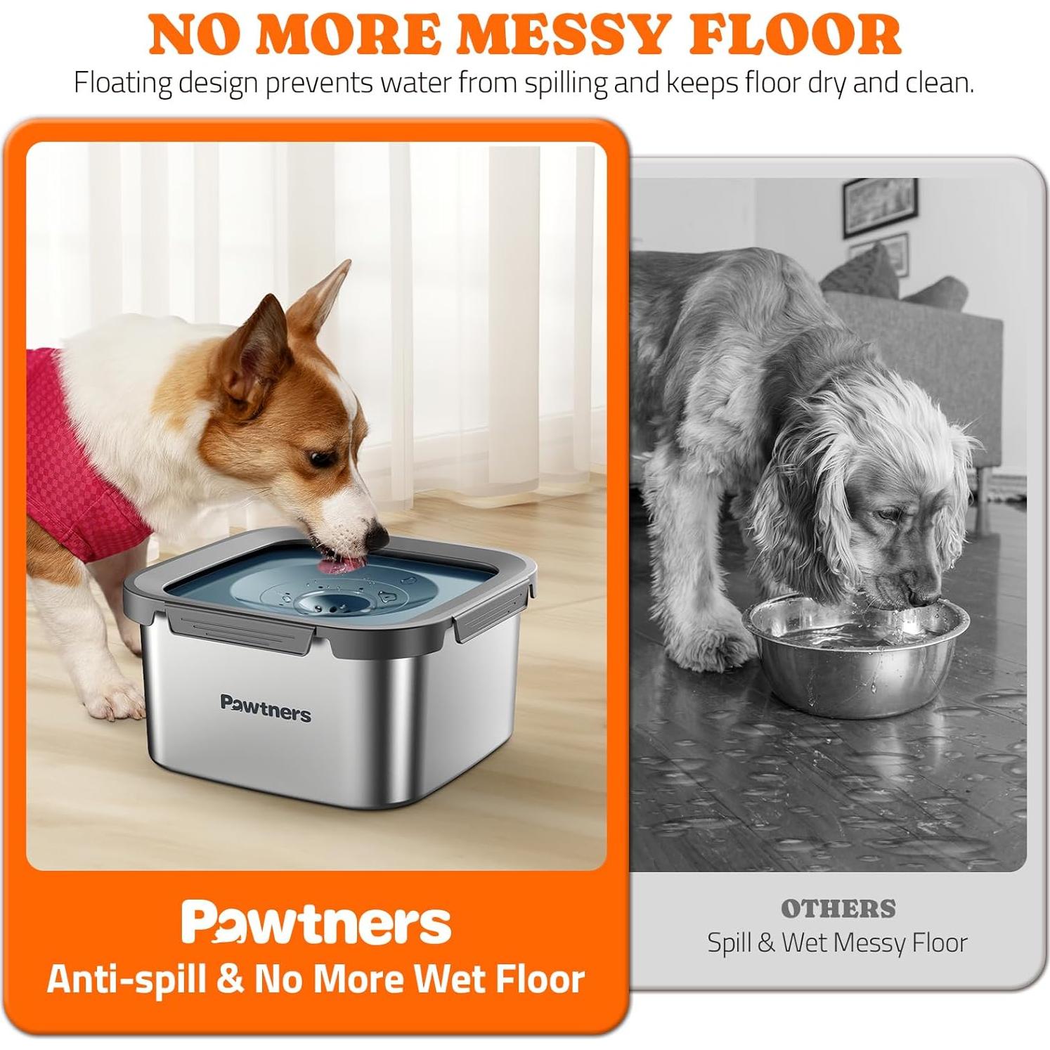 Tazón de Agua para Perros Pawtners 4.5L Acero Inoxidable Antideslizante