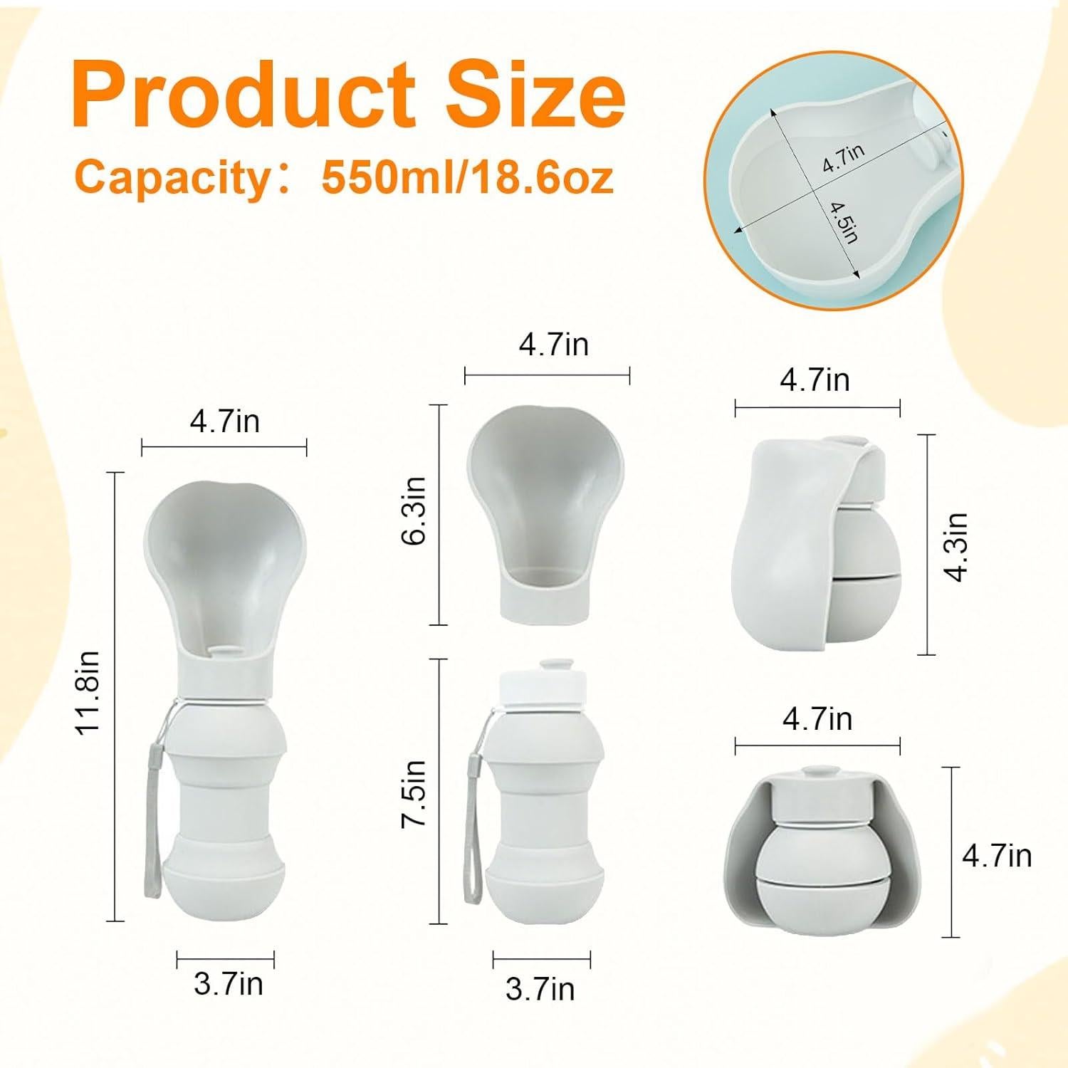 Botella de Agua Plegable para Perros Velupet 550ml Gris