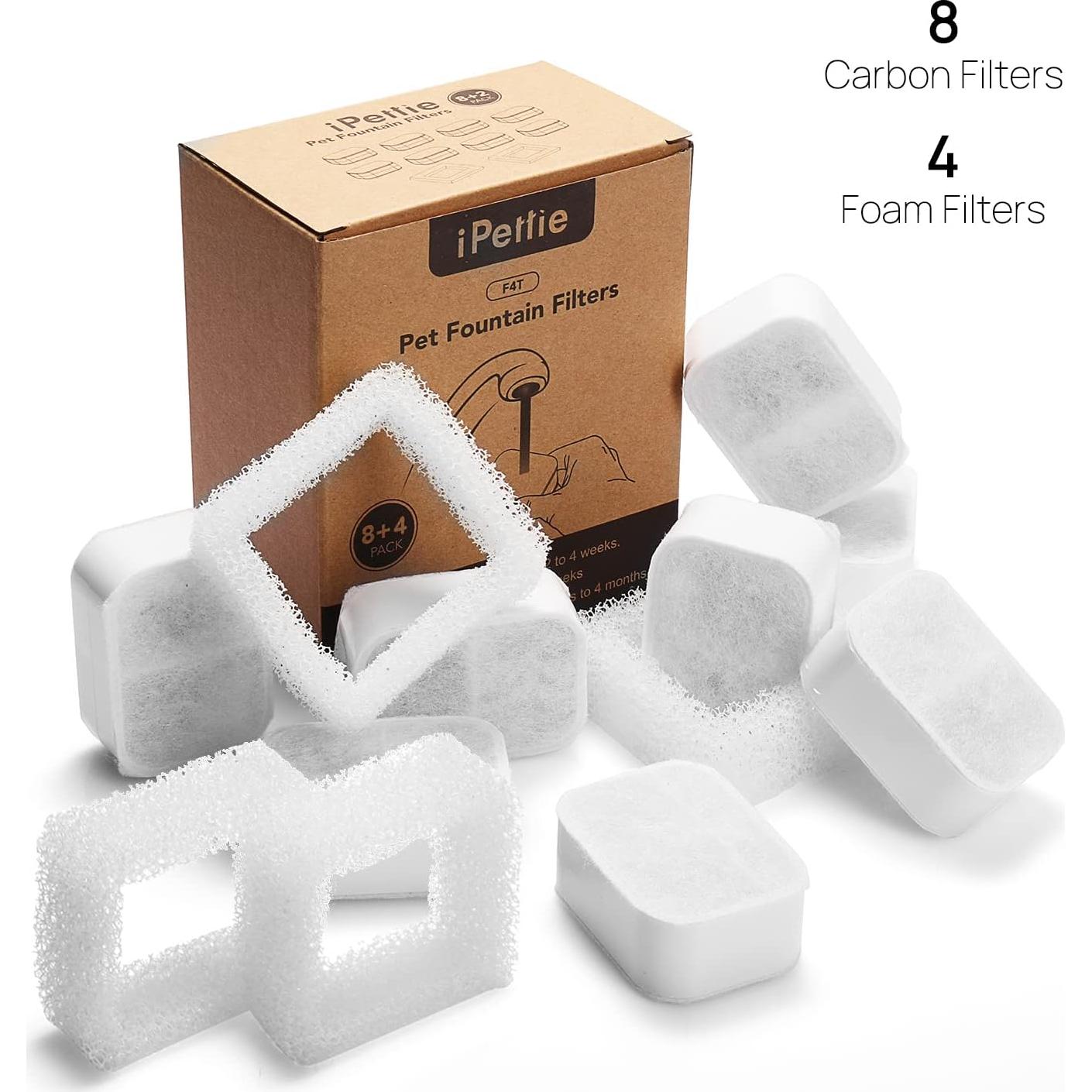 Filtros de Reemplazo iPettie para Fuente de Agua Cerámica 8 Carbón 4 Espuma