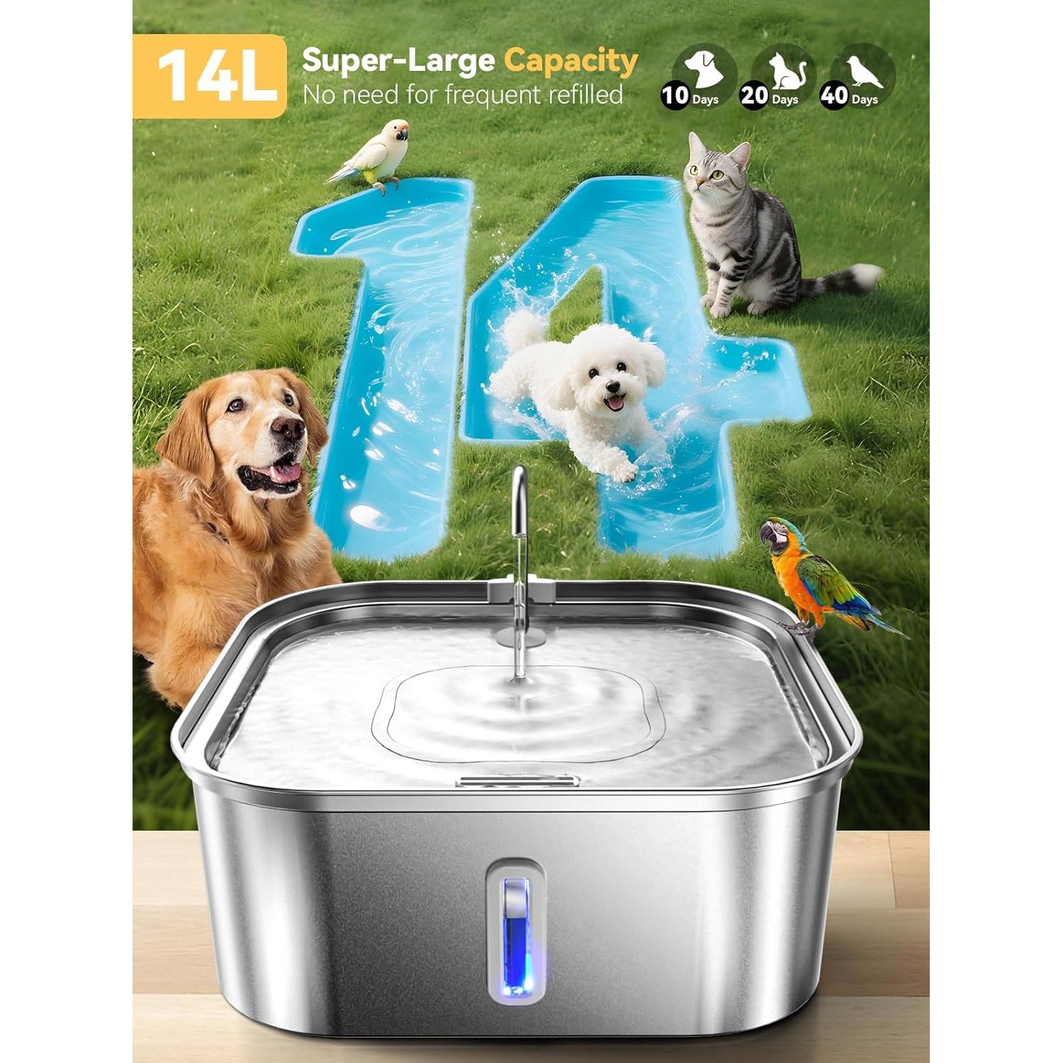 Fuente de Agua para Perros MAILOFY 14L Acero Inoxidable