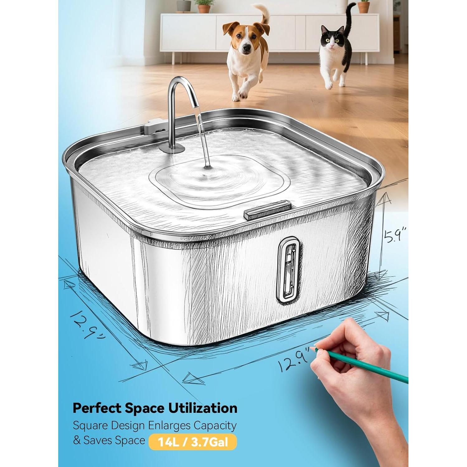 Fuente de Agua para Perros MAILOFY 14L Acero Inoxidable