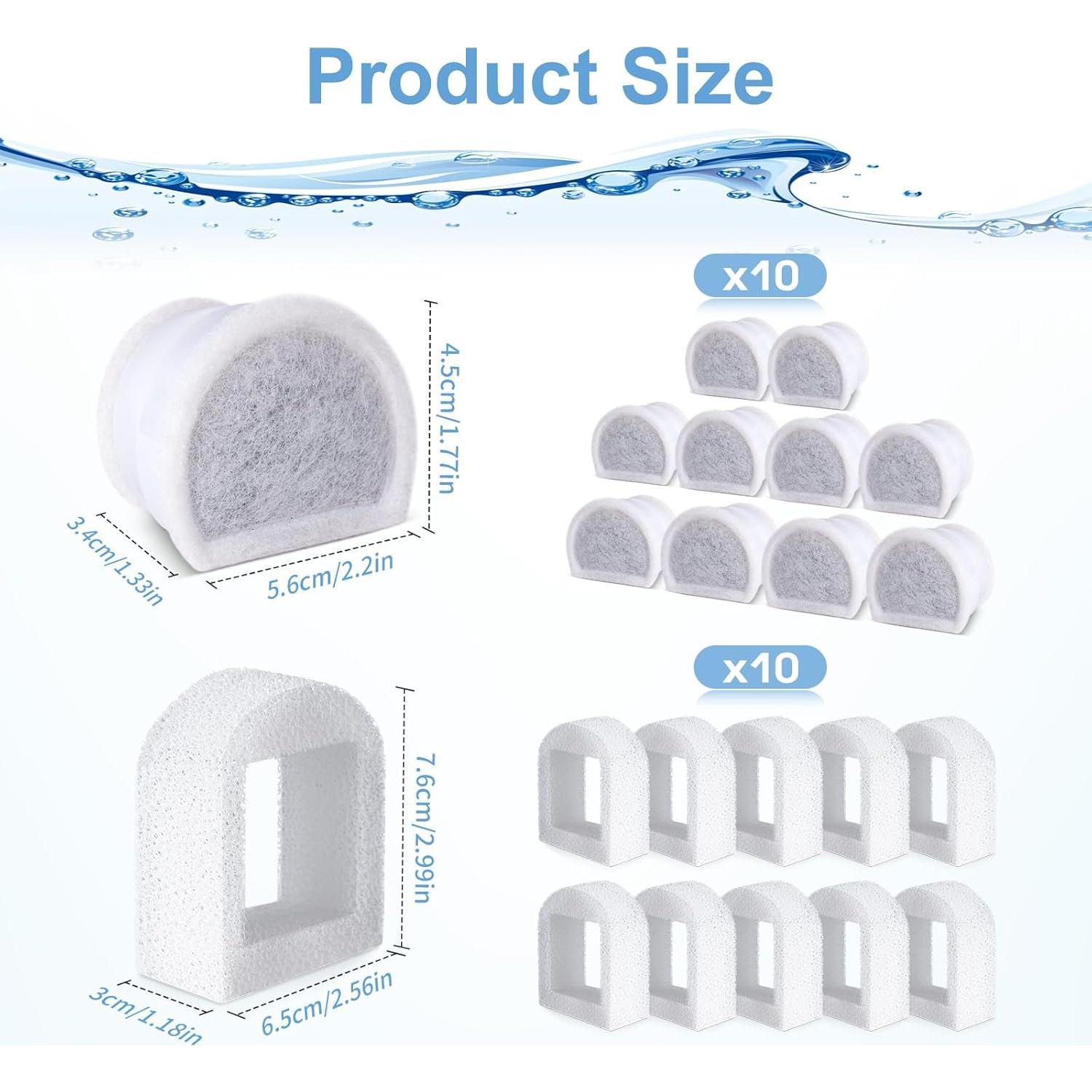 Filtros de Agua para Gatos Zuqqony 20 Pcs Carbón y Espuma