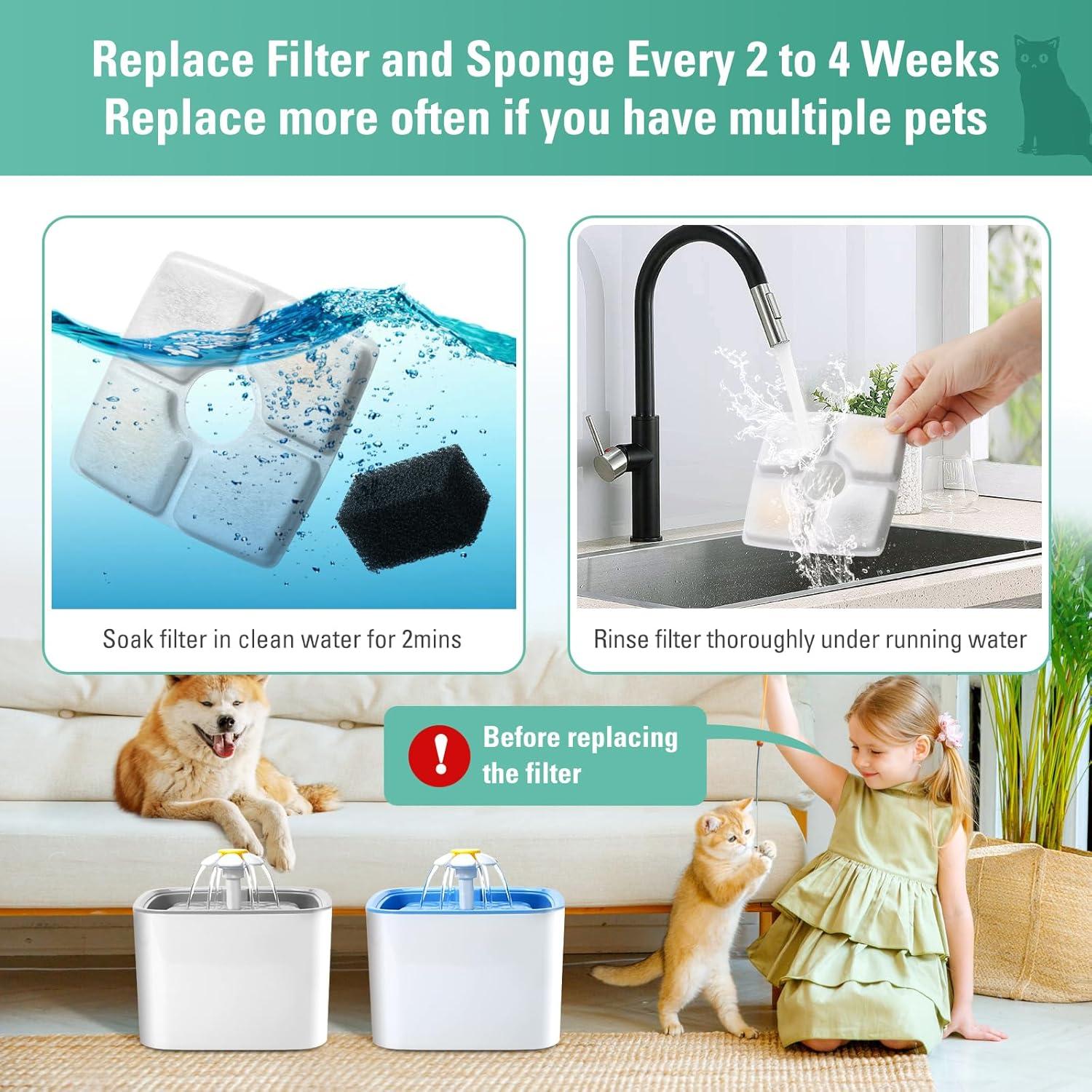 Paquete de 8 Filtros y Esponjas para Fuente de Agua RUI 2.5L