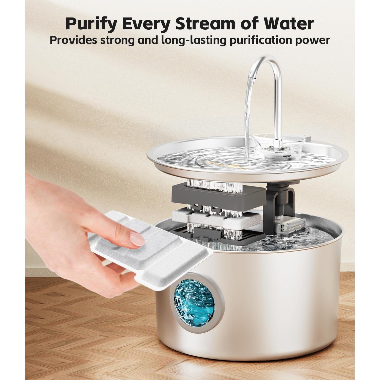 Fuente de Agua para Gatos UPAWPIA 3.2L con 8 Filtros y Esponjas