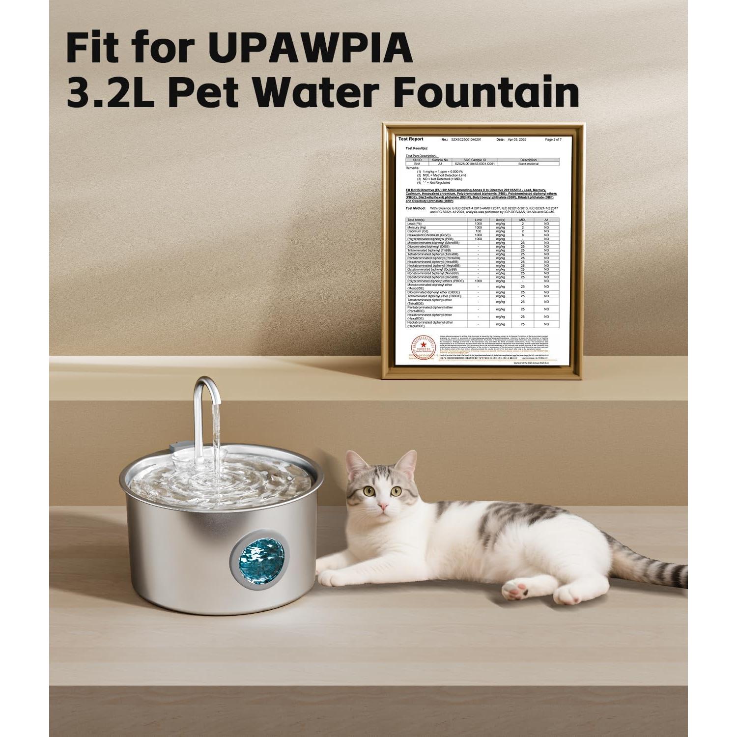Fuente de Agua para Gatos UPAWPIA 3.2L con 8 Filtros y Esponjas