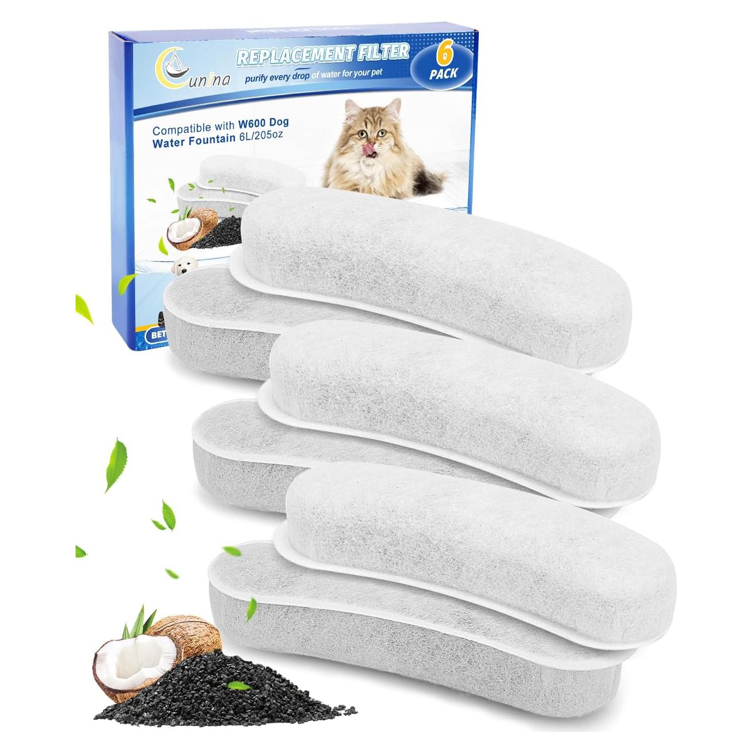 Paquete de 6 Filtros de Carbón Cunina W600 para Mascotas