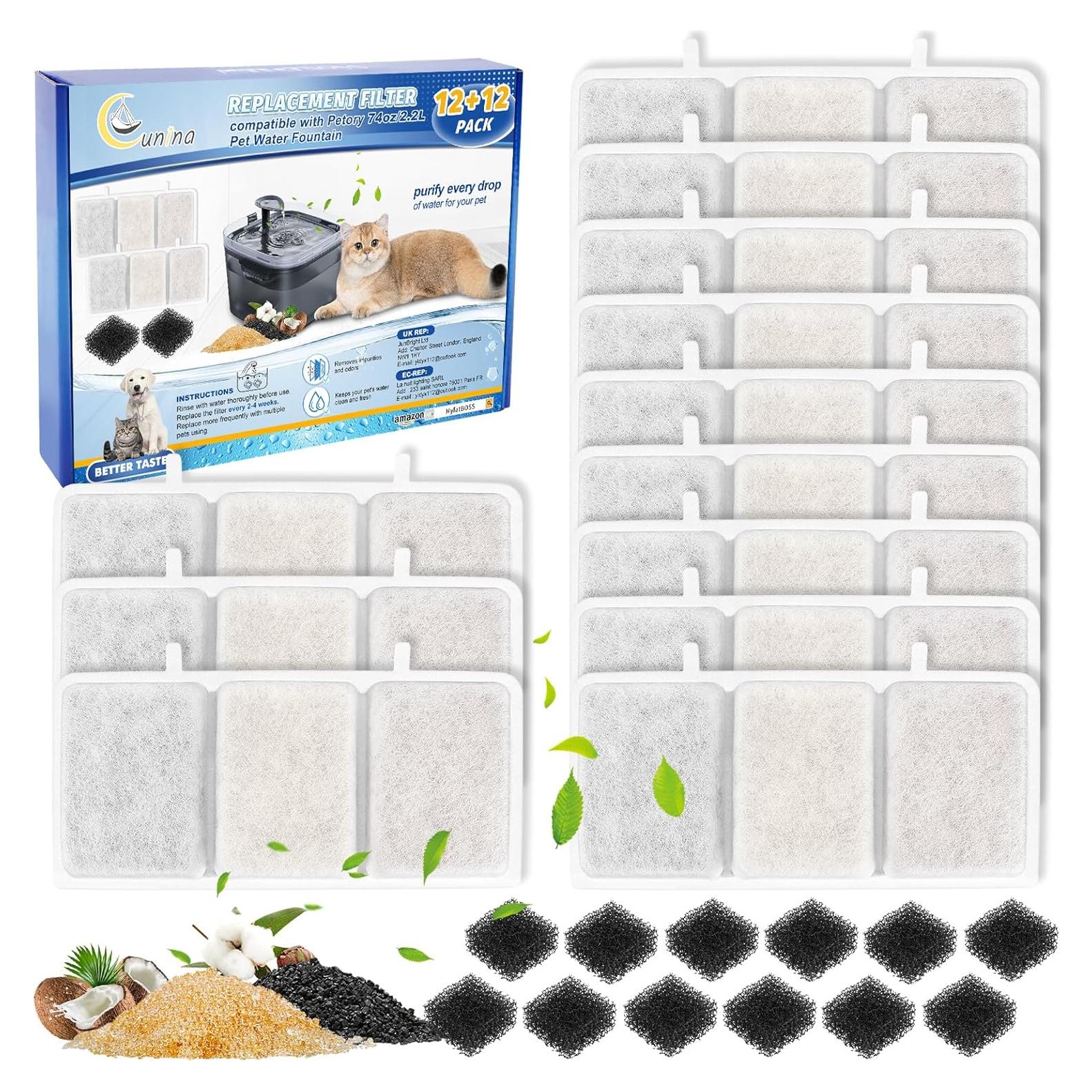 Filtros de Reemplazo para Fuente de Agua Gatos Cunina 24PCS