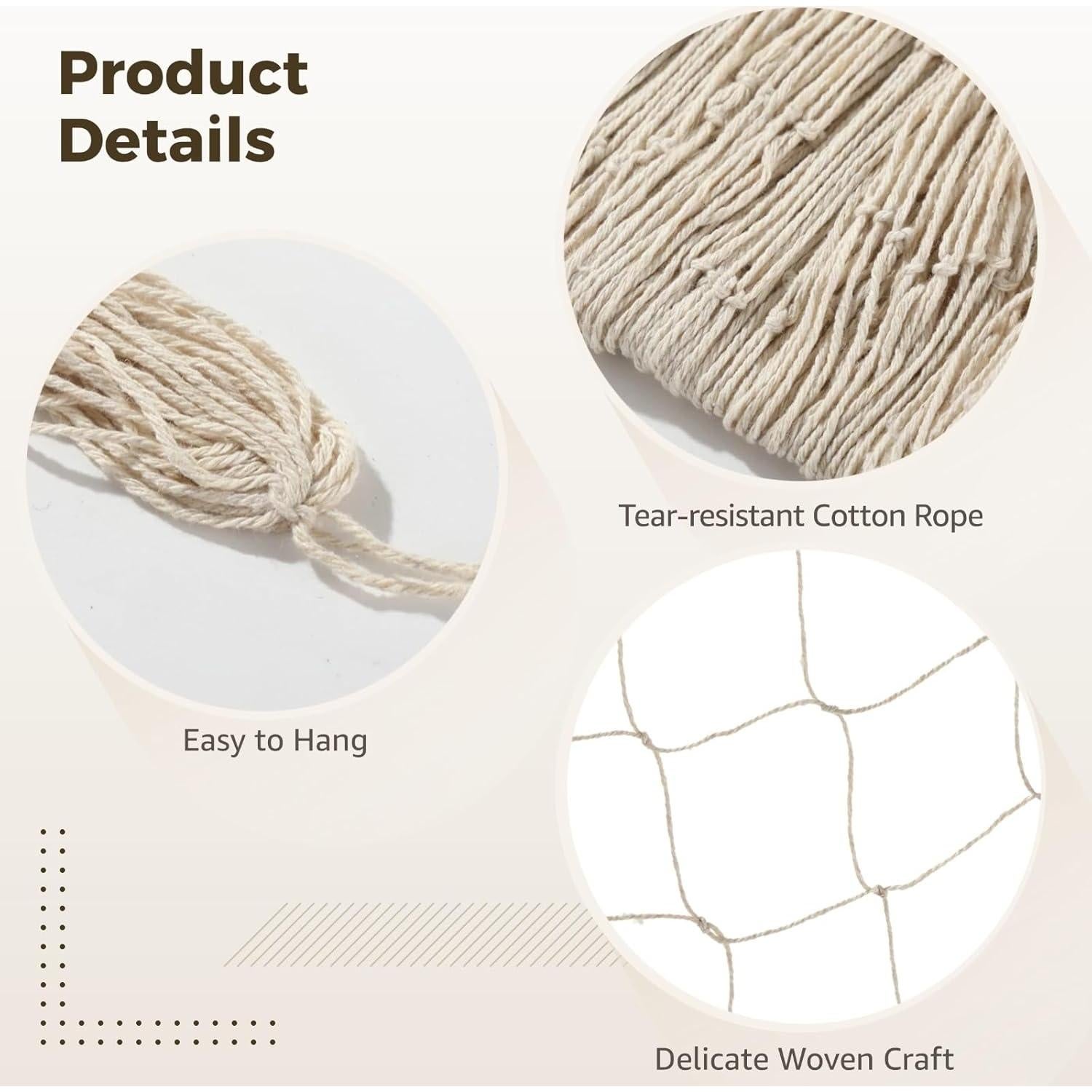 Red Decorativa de Pesca Toyosport 1x2m Algodón Marrón Claro