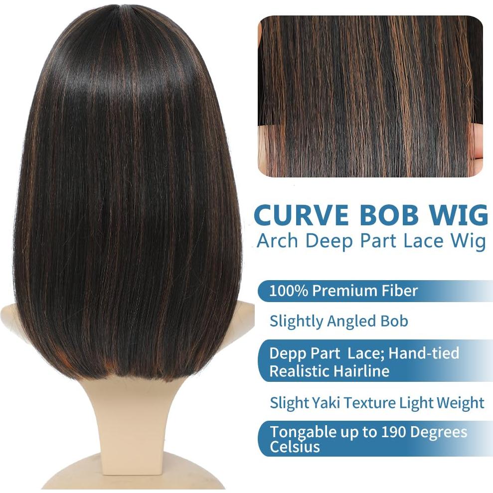 Peluca Bob Sintética Meiliprotea Marrón 38 cm Usar y Listo